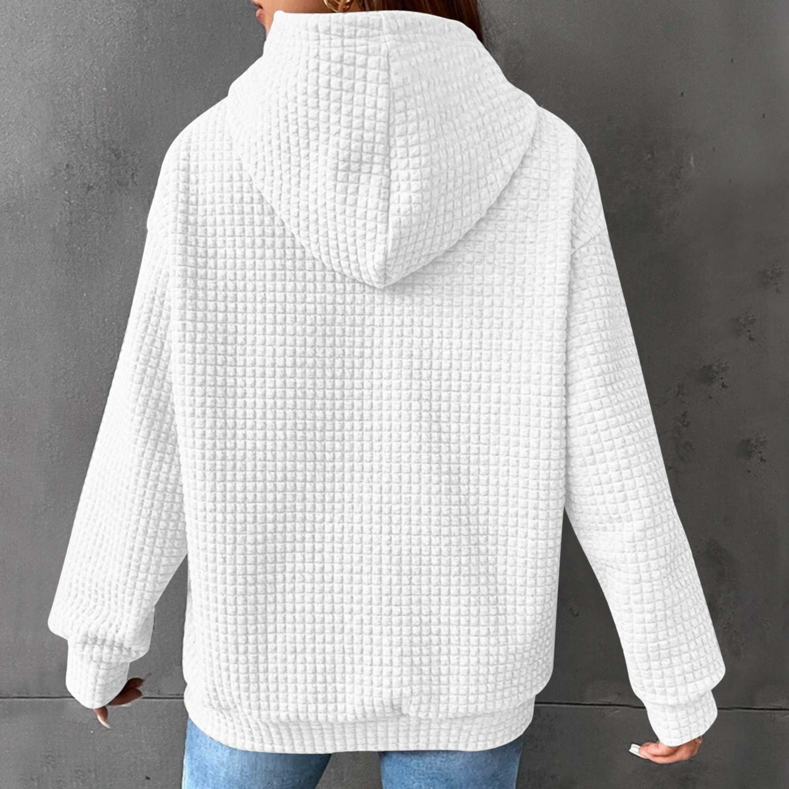Trendy 2024 Plus Size Waffle Hoodies for Women - Y2K Oversized Drawstring Pullover Sweatshirt with Pockets | Cozy Winter Wear, Casual Street Style & Loungewear