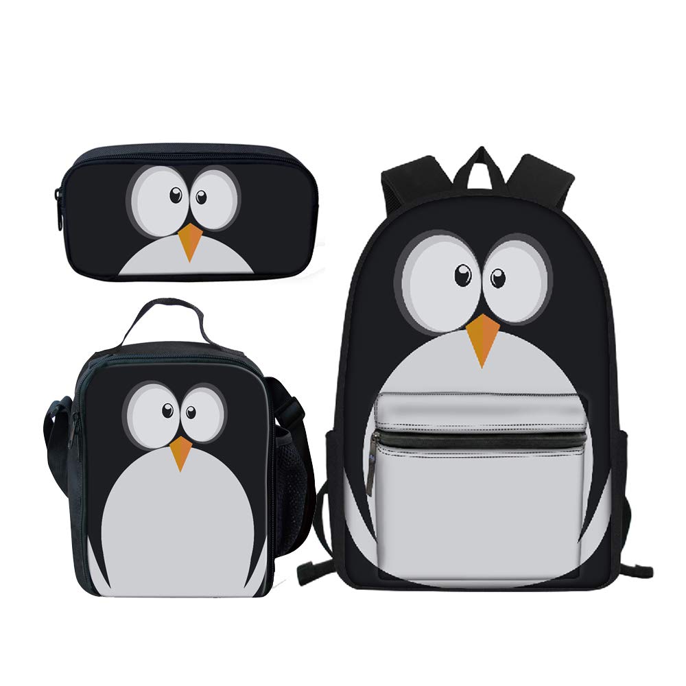 Penguin Print Boys Backpack Set with Lunch Bag & Pencil Case for School