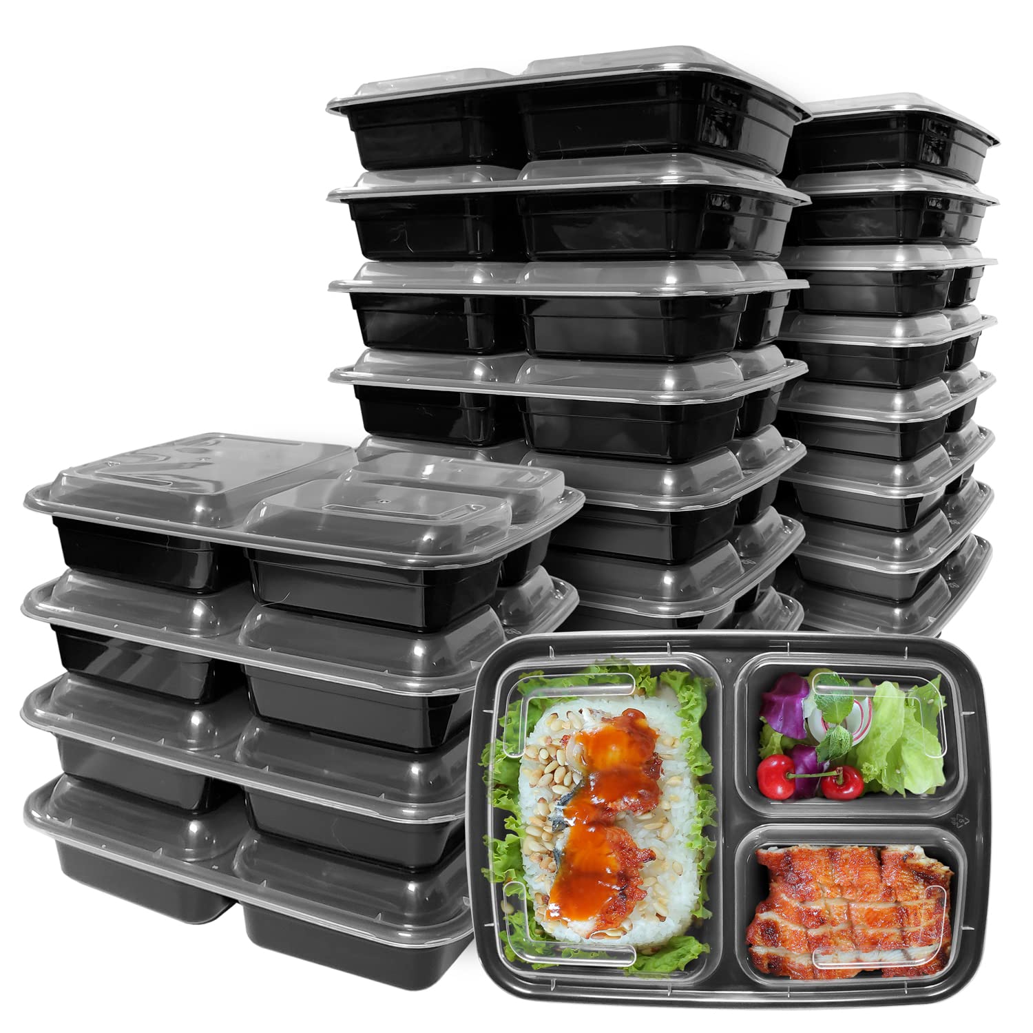 Annie Ware [20 Pack] 33 oz 3-Compartment Meal Prep Containers with Lids - BPA-Free Portion Control Food Storage Containers for Lunch, Meal Prep & Leftovers | Reusable, Dishwasher/Microwave/Freezer Safe Bento Box | Perfect for Office Lunch, School Meals & Healthy Eating On-The-Go
