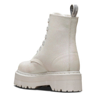 Molly White Glitter Platform Boots for Women - Chunky Heel Party Shoes for Night Out, Halloween, Cosplay & Festivals