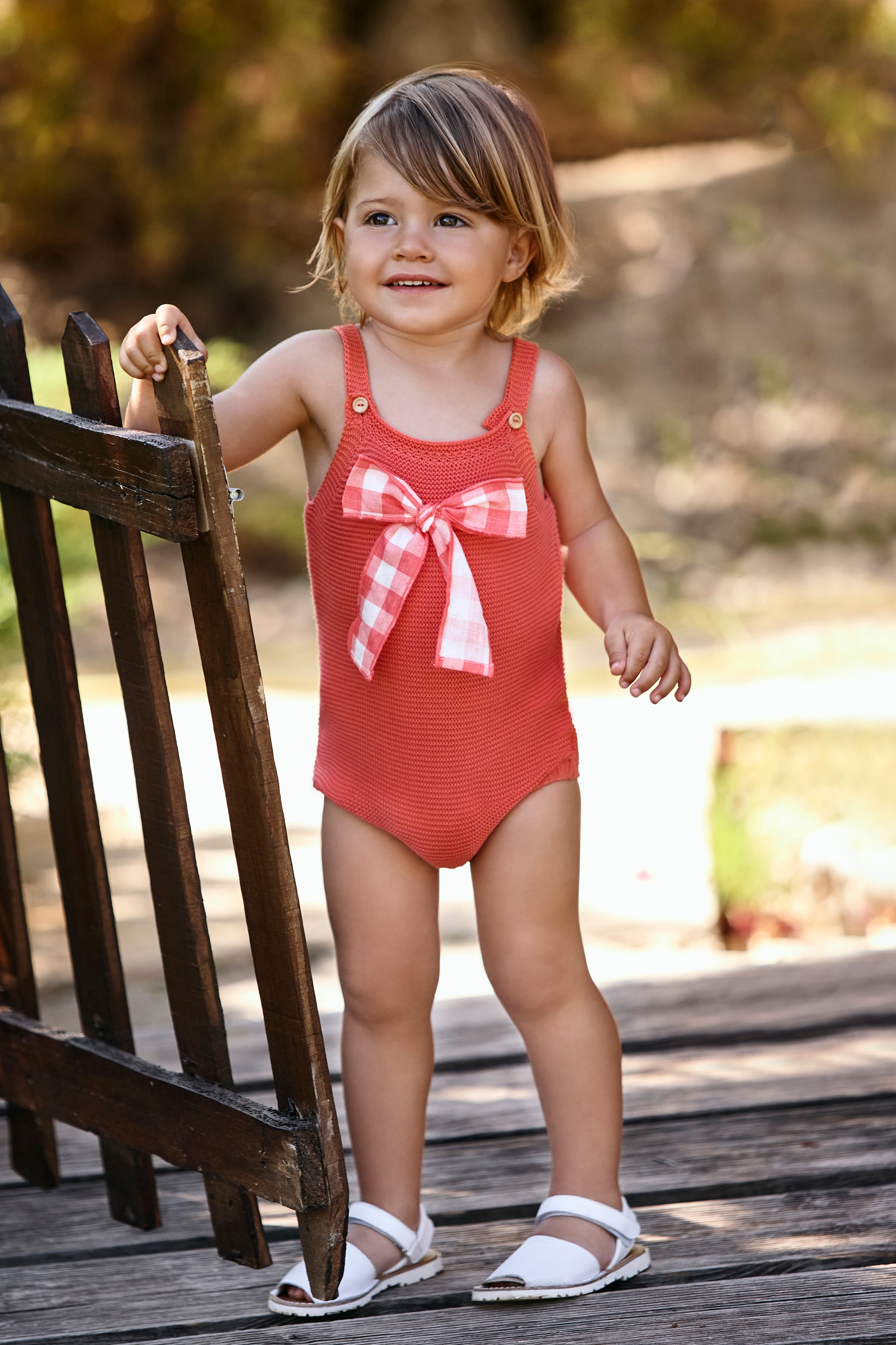 Harlow Knitted Gingham Bow Romper for Baby Girls - Soft Cotton Jumpsuit with Adjustable Straps - Perfect for Photoshoots, Parties & Everyday Wear