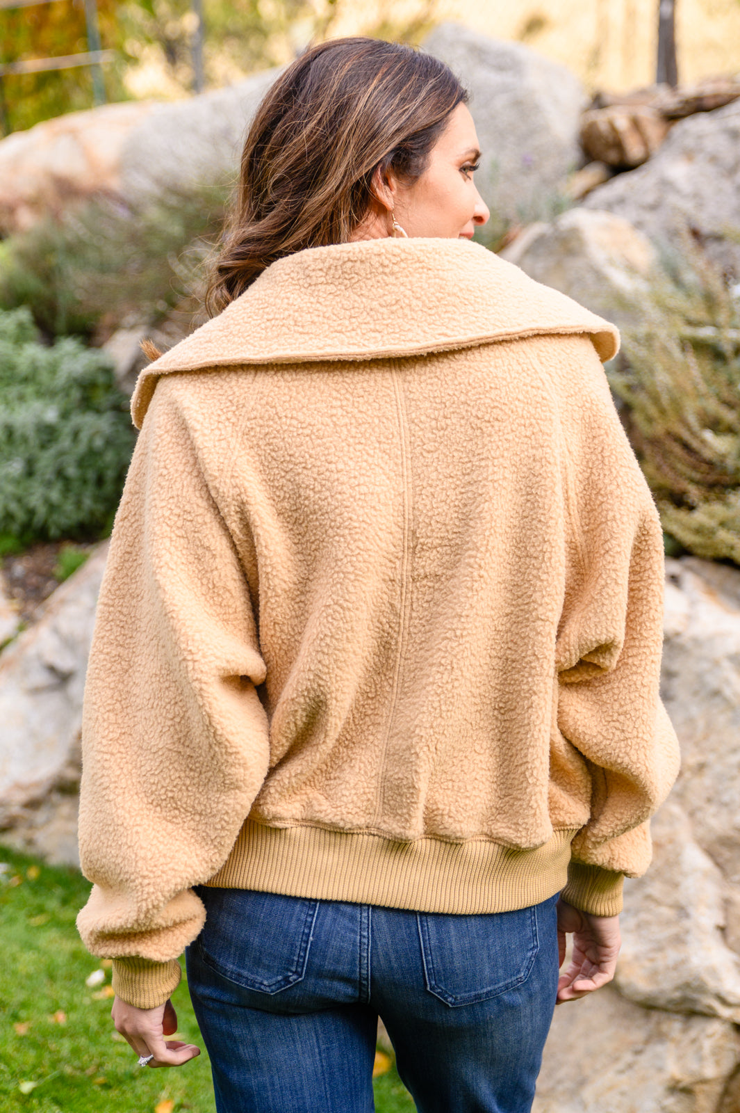 Oversized Collar Sherpa Jacket in Taupe - Cozy Winter Outerwear for Women | Perfect for Casual Outings & Cold Weather