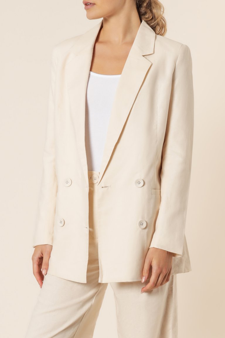 Alba Linen Blazer for Women - Lightweight Almond Color Summer Jacket - Perfect for Office, Weddings & Outdoor Events