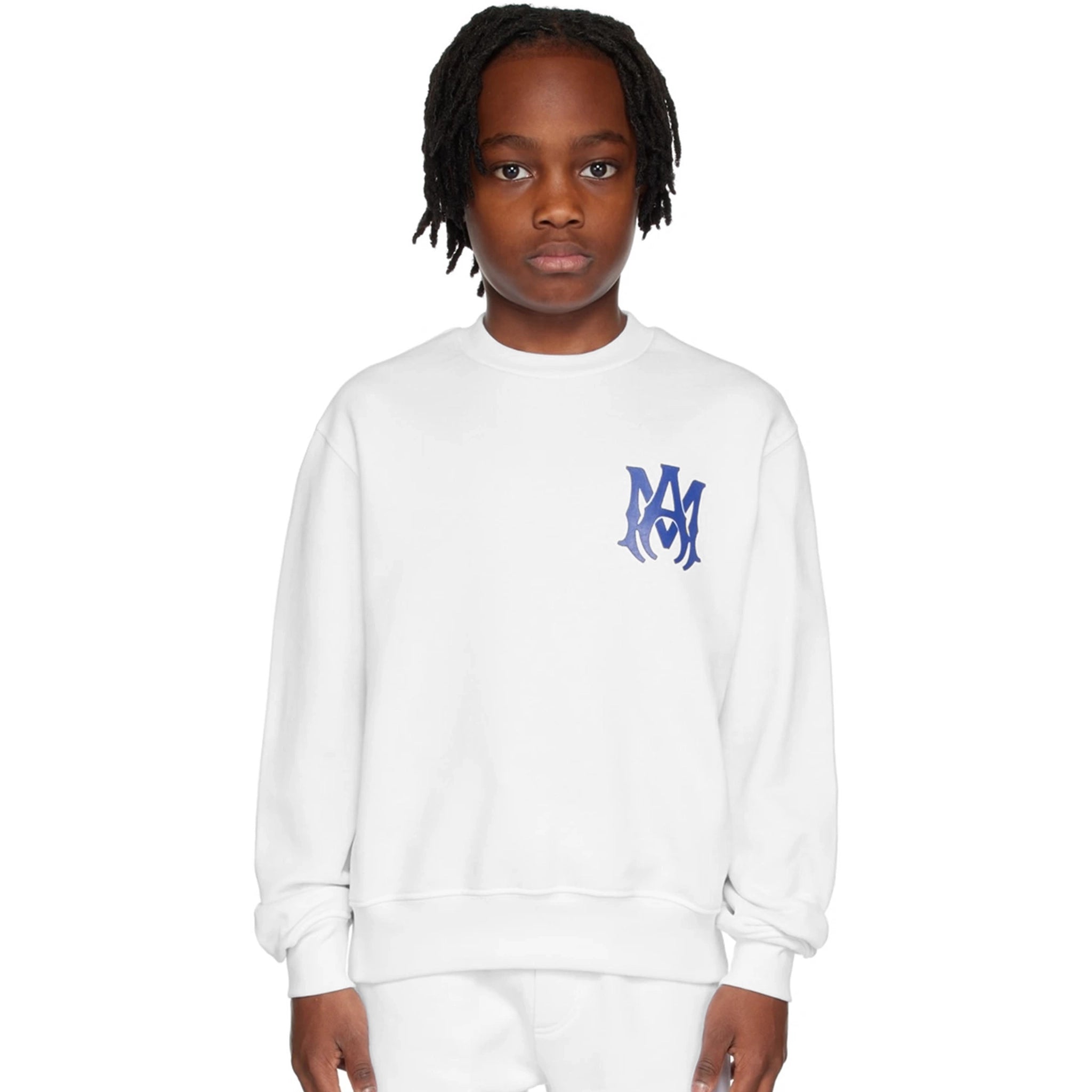 Amiri Kids MA Core Logo White Sweatshirt - Stylish Cotton Pullover for Boys & Girls - Perfect for School, Casual Wear & Family Outings