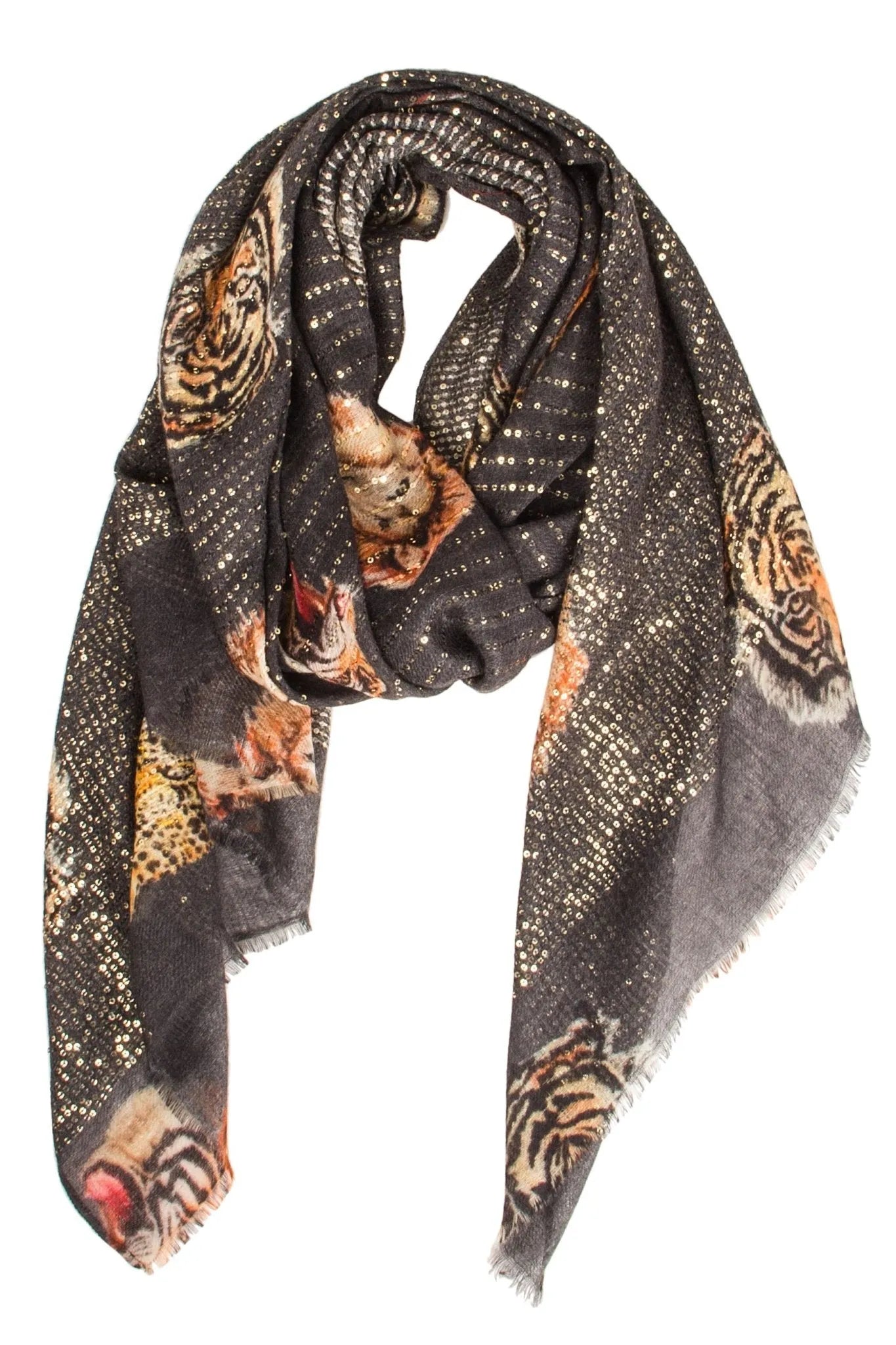 Wool Sequin Animal Print Scarf - Stylish Winter Accessory for Women, Fashionable and Warm for Parties & Outdoor Activities