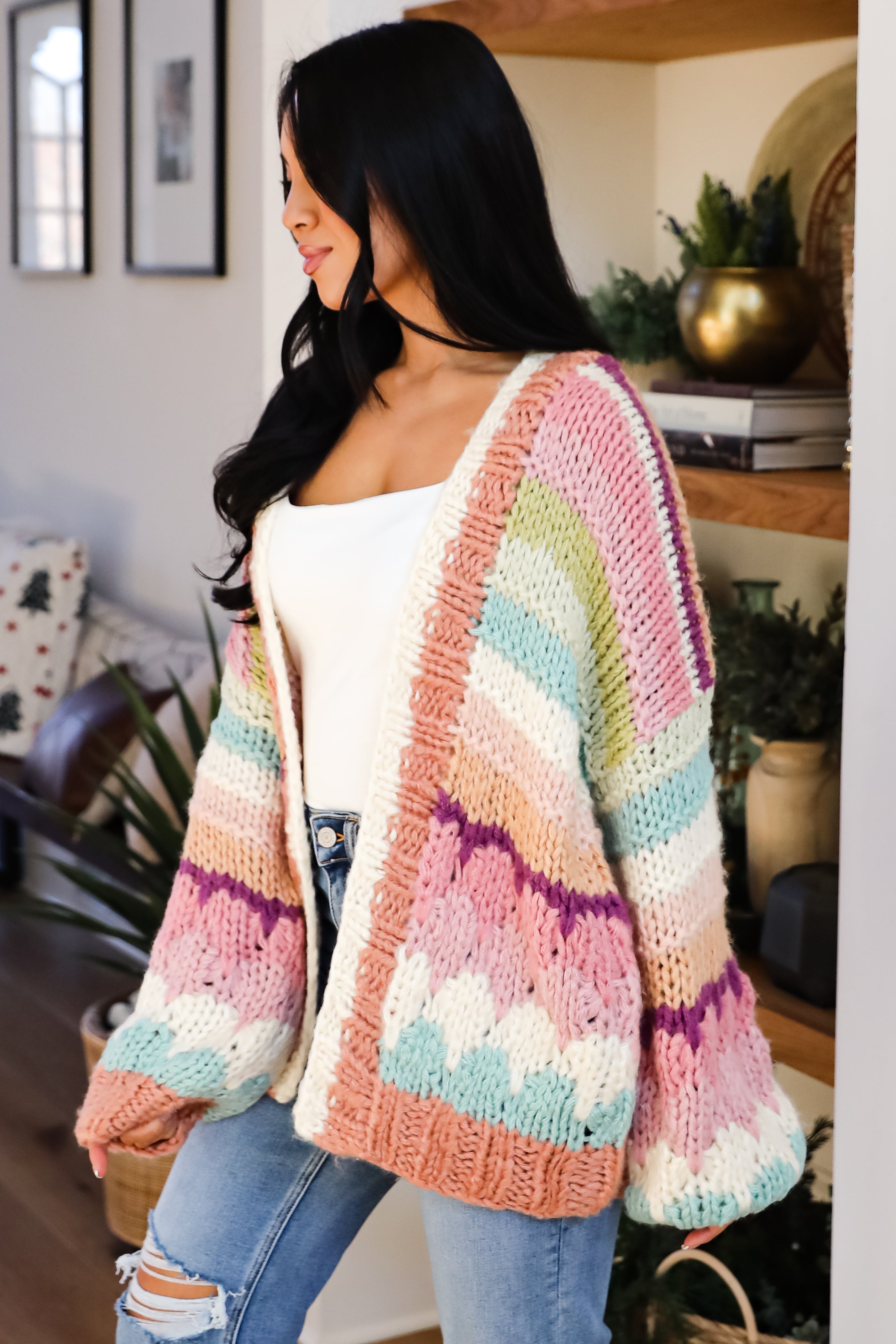 Cozy Coolness Multi Sweater Cardigan for Women - Soft Knit Open Front Long Cardigan Sweater | Perfect for Fall, Winter & Layering Outfits