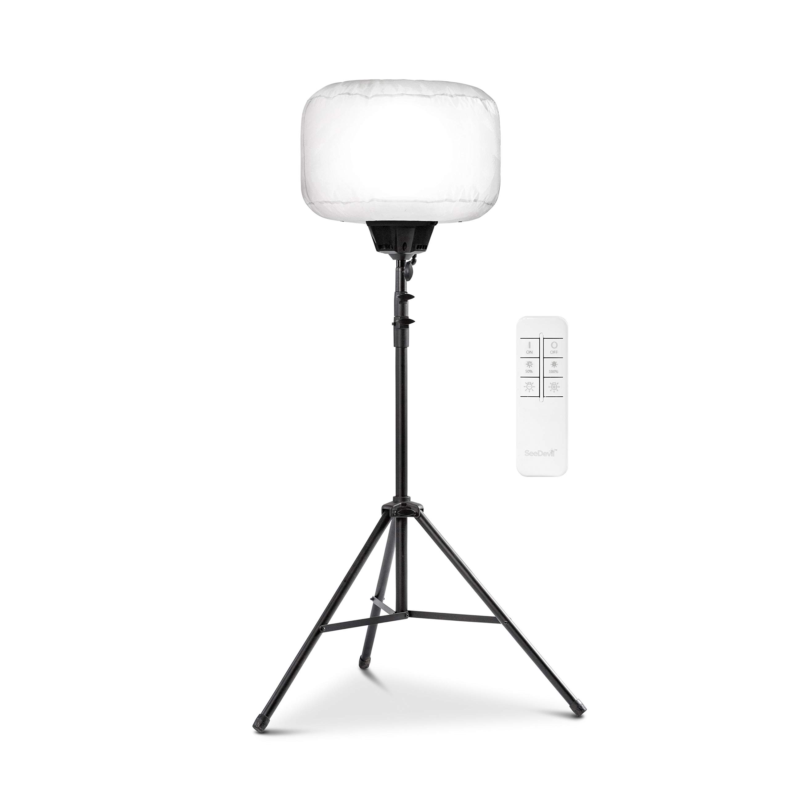 SeeDevil 7800 Lumen Portable LED Work Light - 60W Dimmable Balloon Light with Tripod | 120V 5000K Glare-Free Lighting for Indoor/Outdoor Use | Perfect for Construction Sites, Camping, Emergency Lighting & Nighttime Events