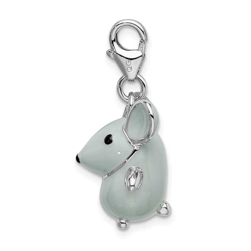 925 Sterling Silver 3D Enamel Grey Mouse Lobster Clasp Charm Pendant - Perfect for Necklaces, Bracelets & Jewelry Making