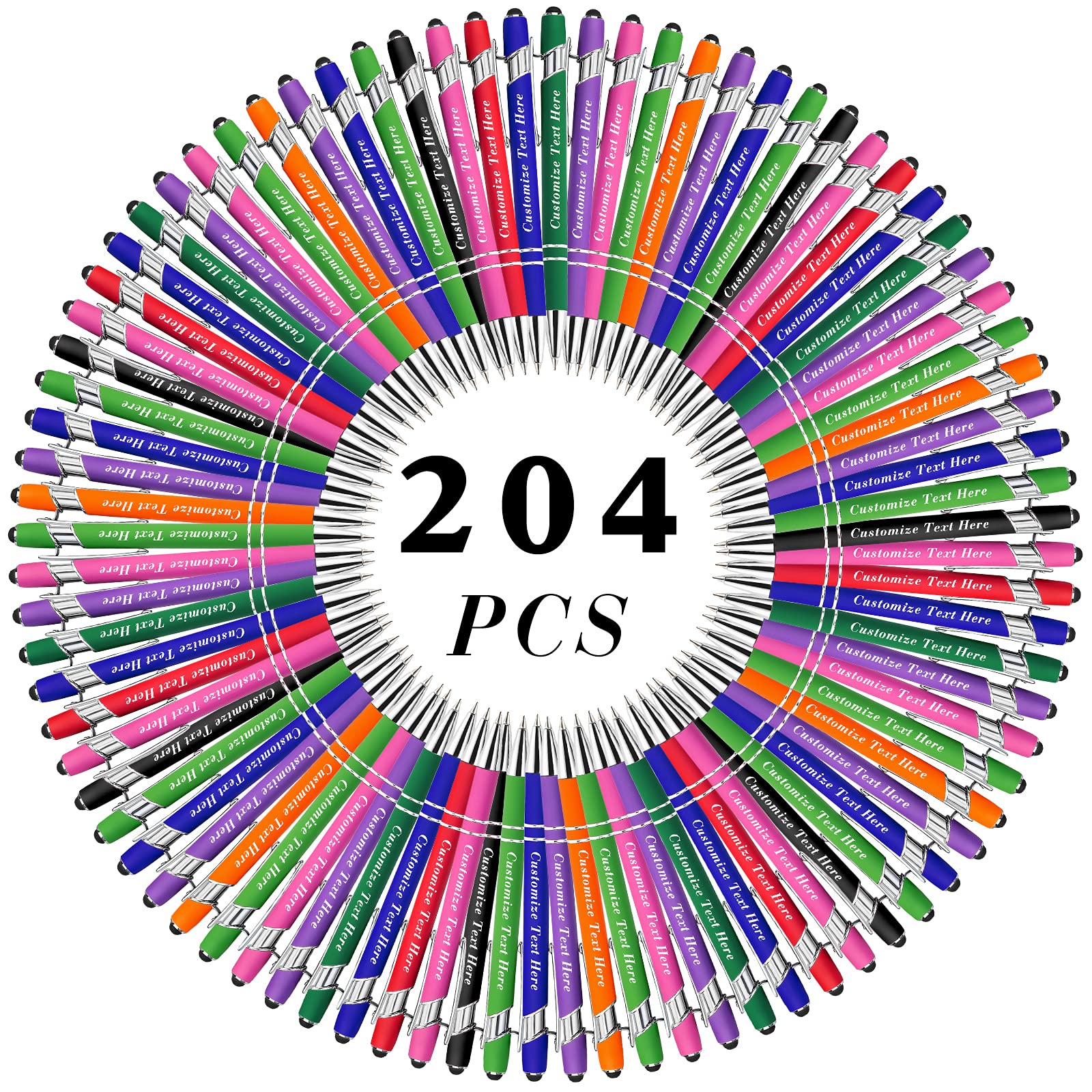 50-500 Pcs Custom Engraved Ballpoint Pens Bulk with Stylus Tip - Personalized Name/Message/Logo - Medium Point Black Ink - Perfect for Wedding Favors, Graduation Gifts, Birthday Presents & Corporate Promotions