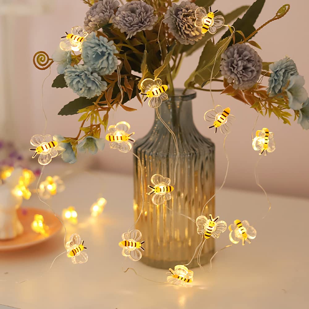 Bee Decor String Lights - 10ft Honeybee Shaped LED Fairy Lights with 30 Bulbs | Battery Operated for Indoor, Bedroom, Party, Wedding, Patio & Christmas Decor | Perfect for DIY Home Decor, Garden Lighting and Special Events