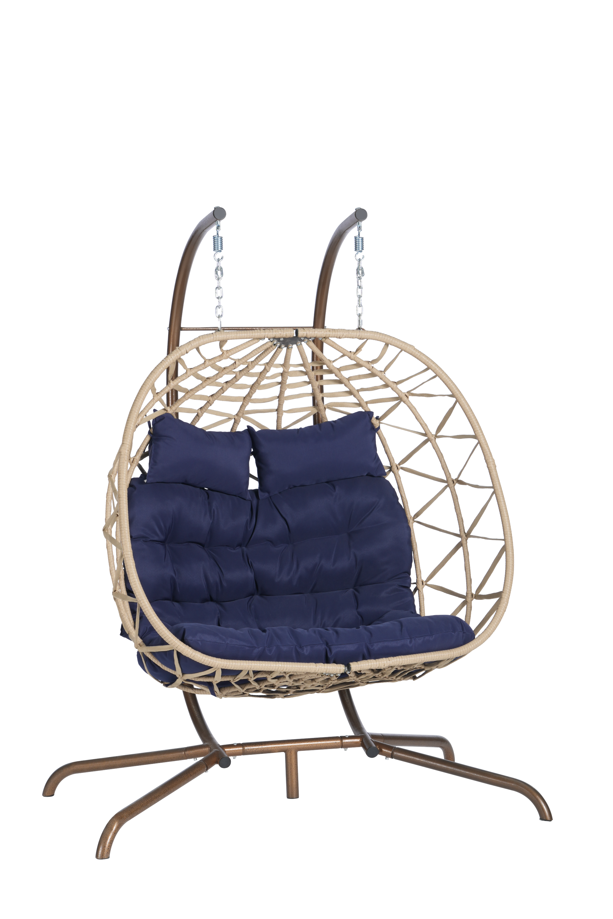 Double Egg Chair with Stand - Indoor/Outdoor Wicker Rattan Hanging Swing Chair with UV-Resistant Cushions (600 lbs Capacity) - Perfect for Bedroom, Balcony, Patio & Garden Relaxation