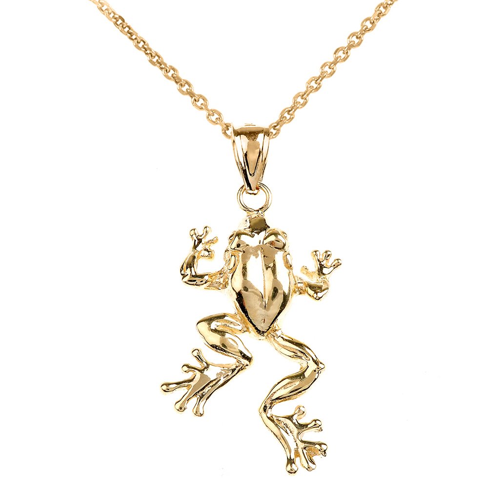 10K Yellow Gold Frog Pendant Necklace for Women - Dainty Polished Jewelry Gift for Birthday, Anniversary & Everyday Wear