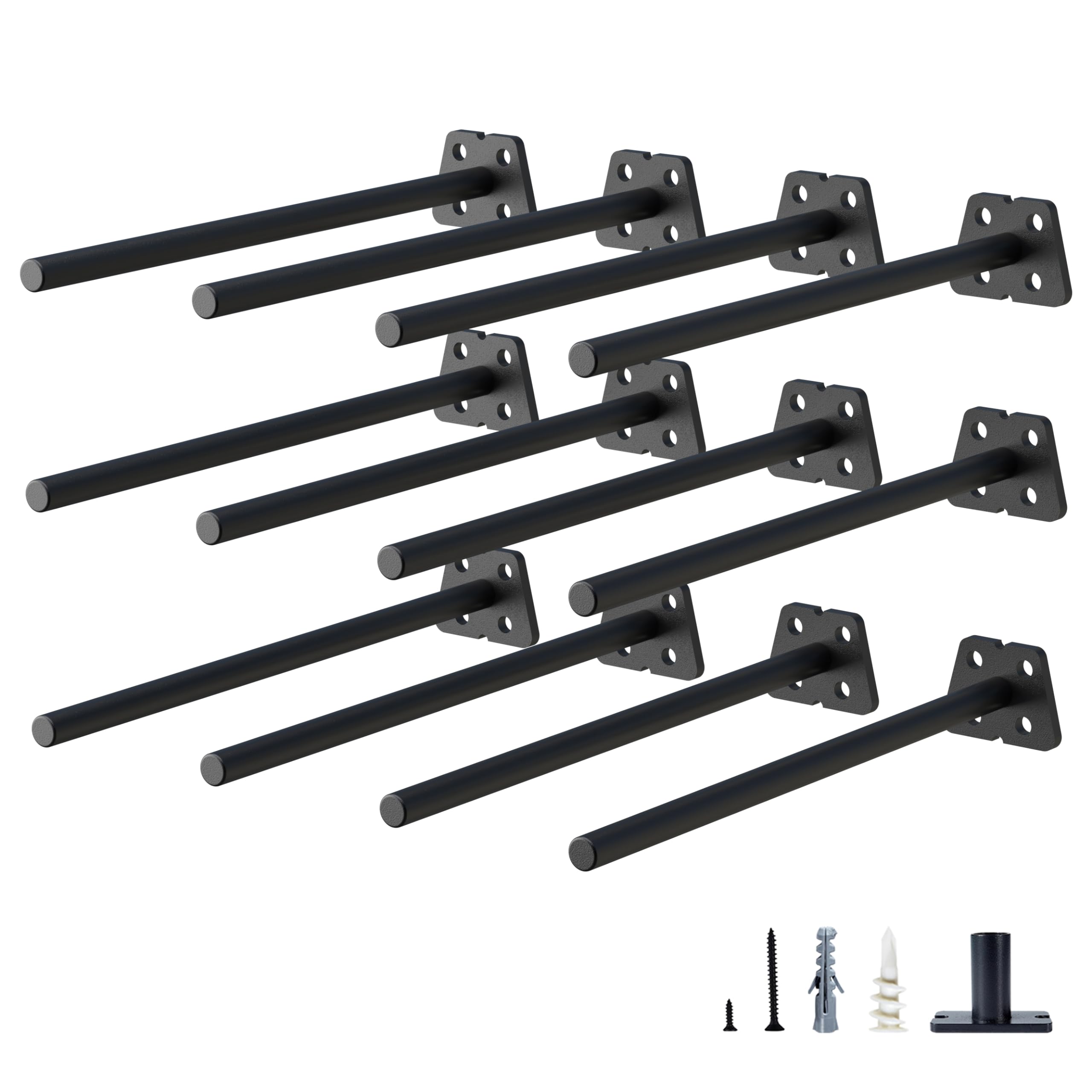 12-Pack 8 Inch Heavy Duty Hidden Floating Shelf Brackets - Invisible Wall Supports for Kitchen, Fireplace Mantel & Wood Shelves | Black Powder Coated Solid Steel | Perfect for Home Decor, Storage & Display Organization