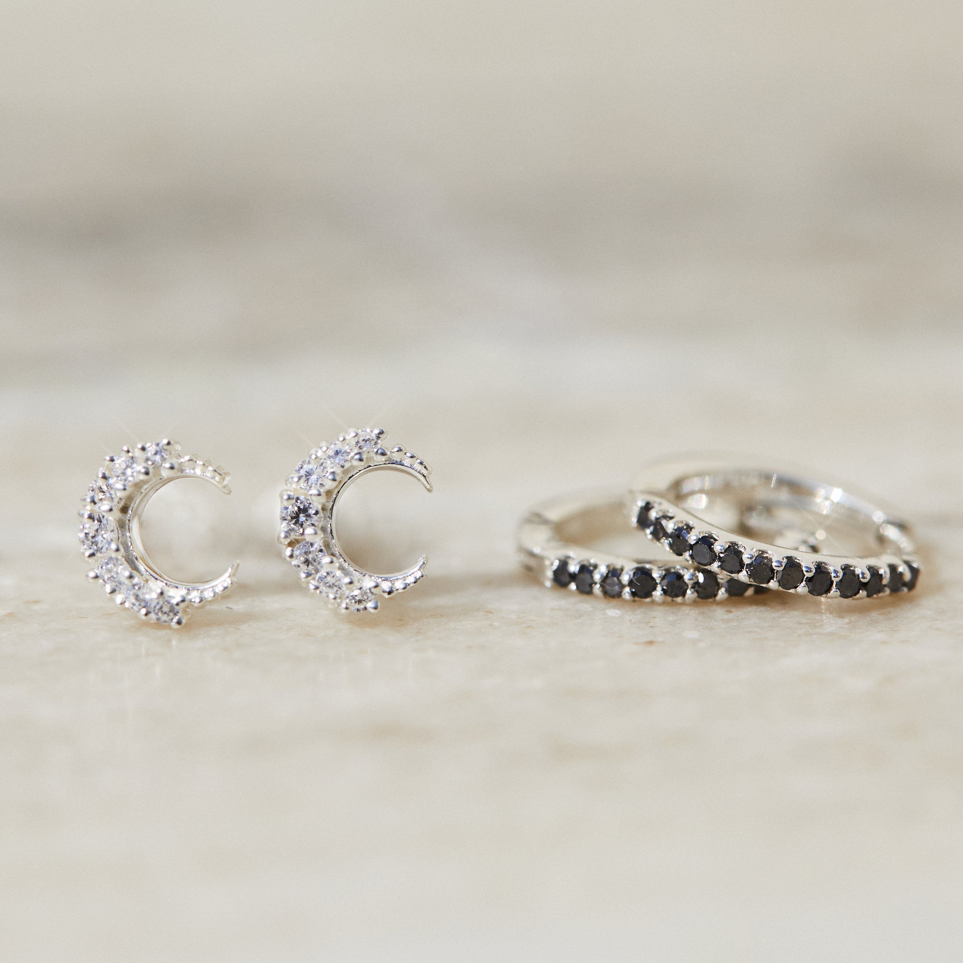 Celestial Moon Stud Earrings for Women - Dainty Silver Crescent Moon Earrings - Hypoallergenic Cute Studs for Everyday Wear, Gift Giving & Special Occasions
