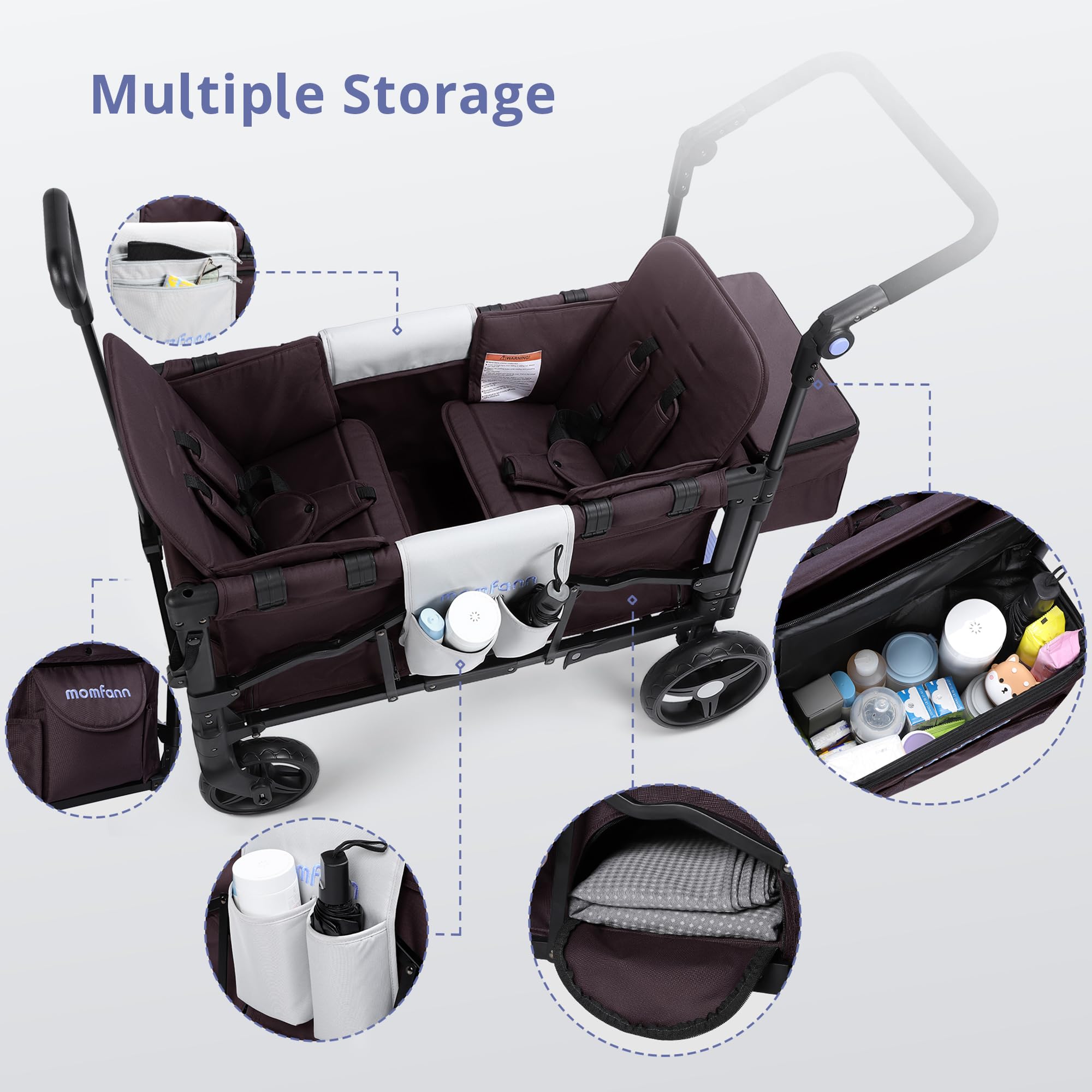 **Best Double Stroller Wagon for 2 Kids - Adjustable Handle Baby Wagon with Canopy & Organizer - Foldable Lightweight Design for Easy Storage - Perfect for Outdoors, Beach, Park & Shopping (Purple)**