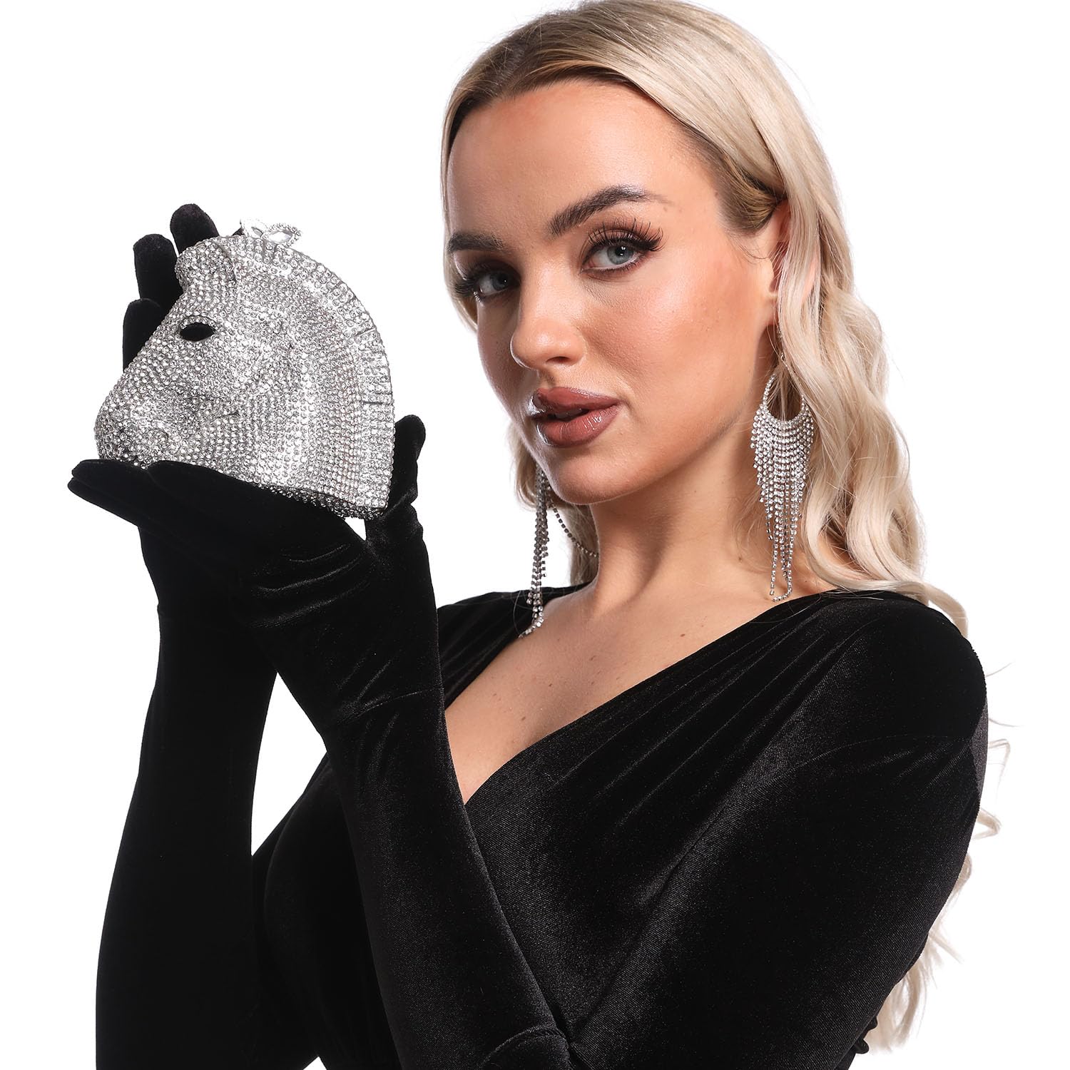 FGG Crystal Horse Head Clutch Bag for Women - Elegant Rhinestone Evening Handbag, Animal Print Party Purse, Mini Clutch for Weddings, Prom & Special Events