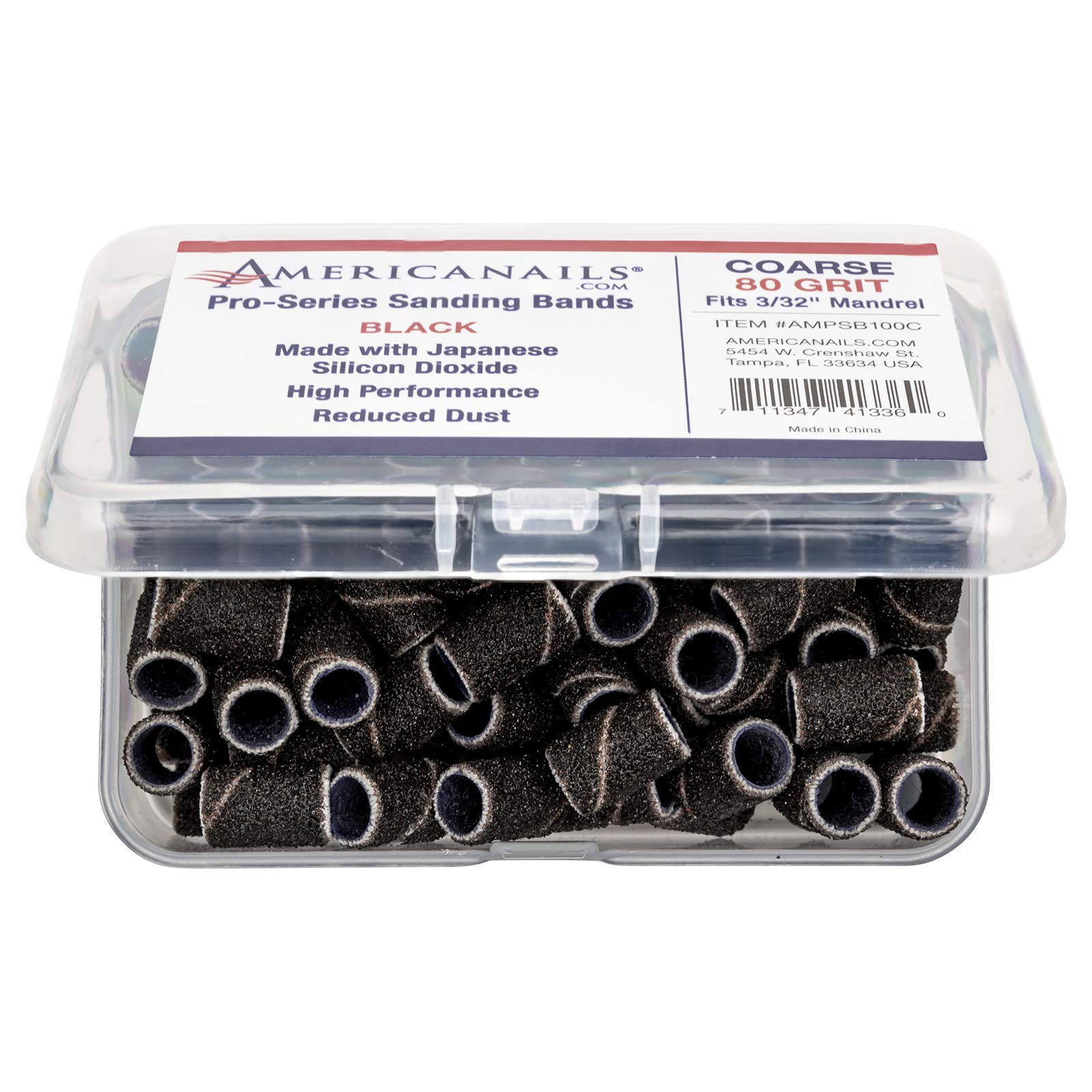Americanails Pro-Series 80 Grit Coarse Black Sanding Bands for Acrylic Nails - 100-Piece Professional E-File Drill Bit Set for Nail Filing, Polishing & Shaping | Perfect for Salon, Home Manicure & Nail Art