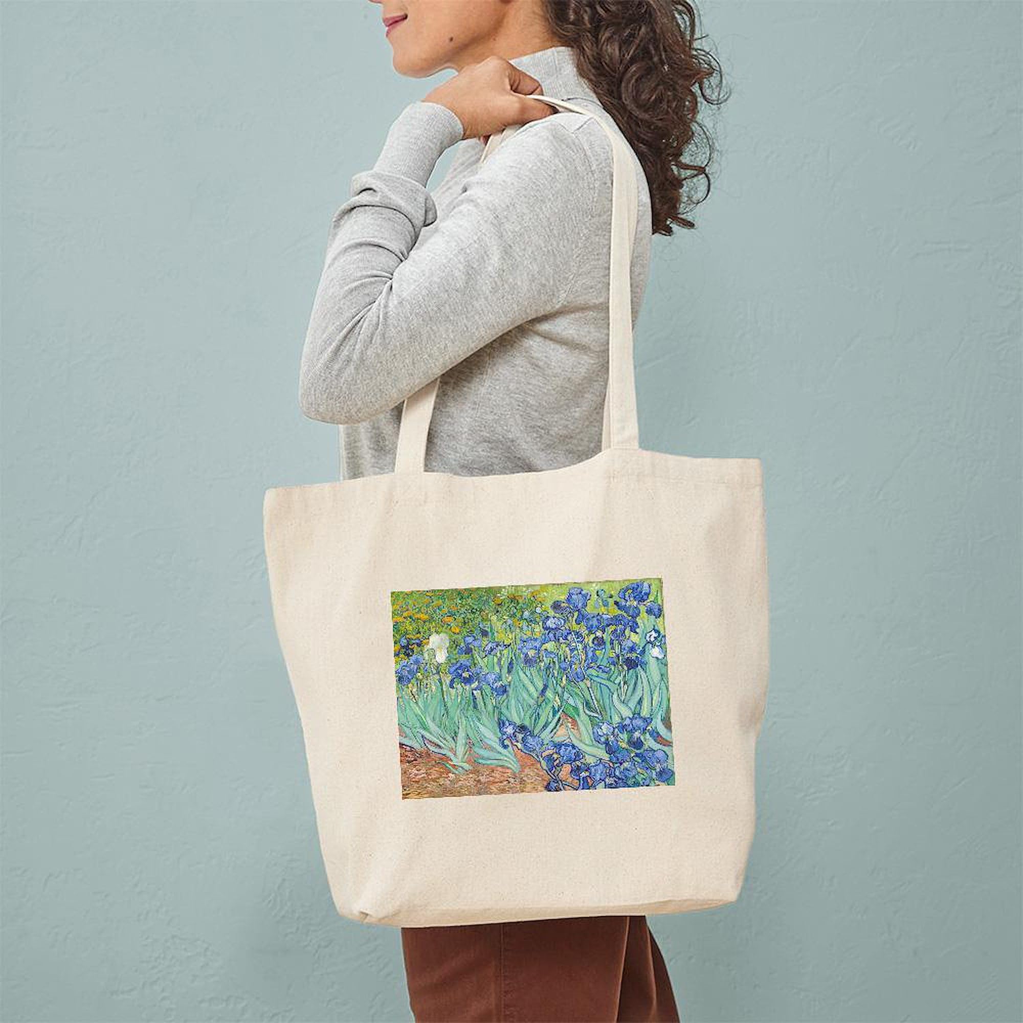 Vincent Van Gogh Irises Tote Bag - Natural Canvas Reusable Shopping Bag for Groceries, Beach & Daily Use