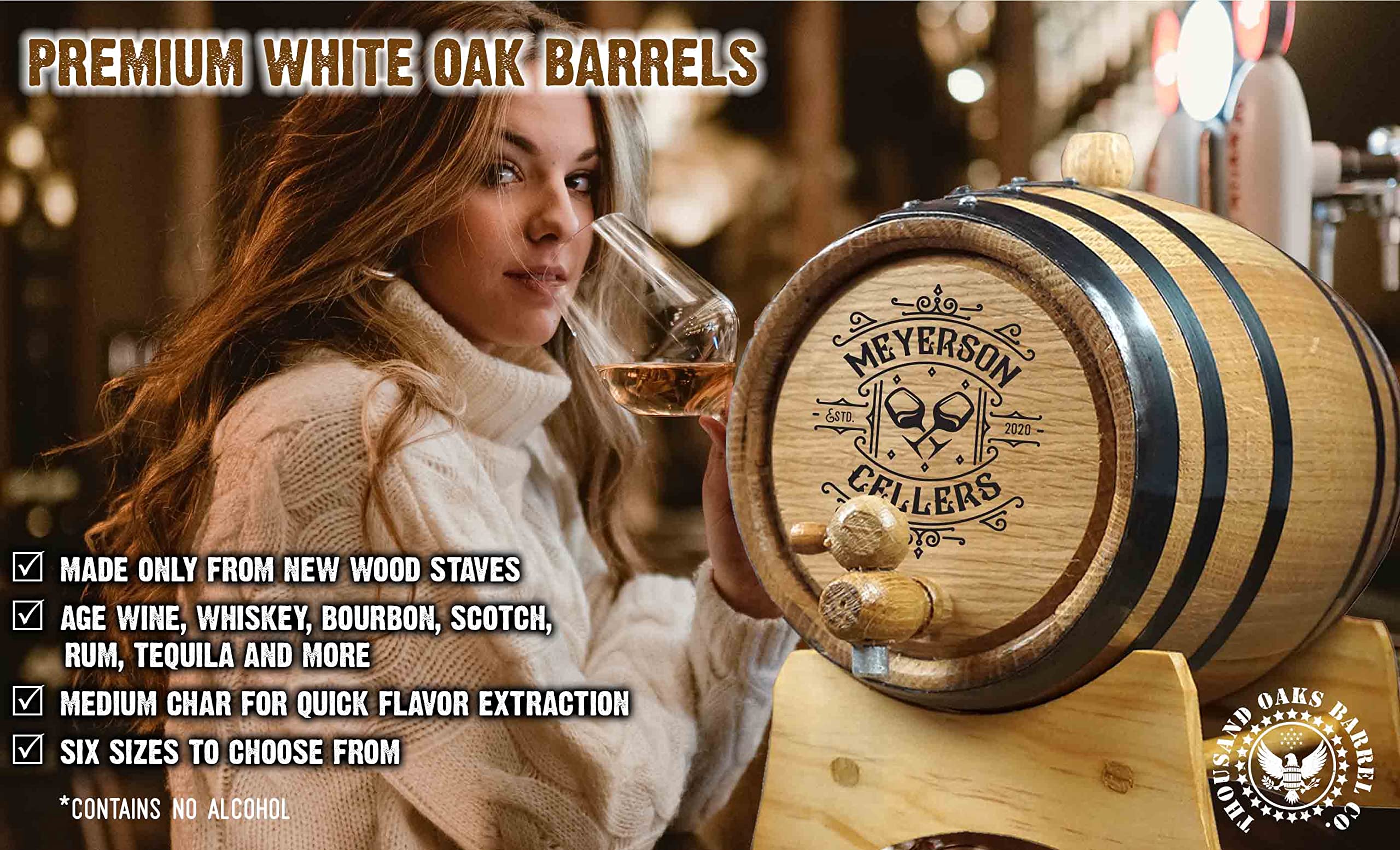 Personalized 1 Gallon (5 Liter) Premium Toasted American Oak Wine Aging Barrel with Bung, Spigot & Wood Stand - Custom Laser Engraved Cellar Design (B392) - Perfect for Home Brewing, Wine Making & Unique Gifts