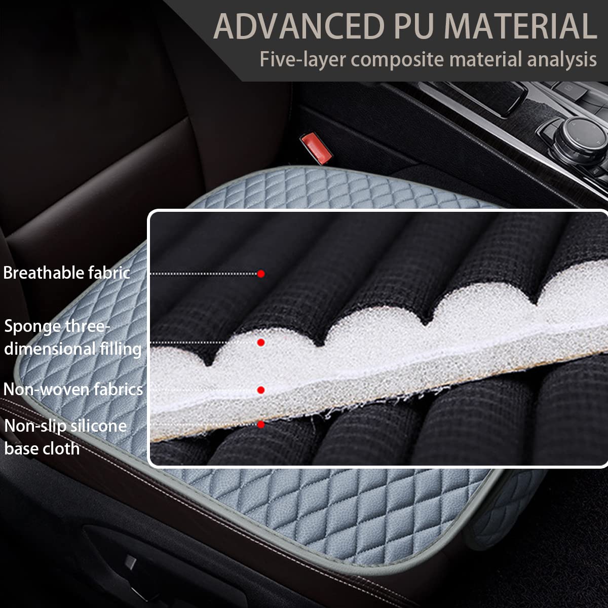 AUCELI 2 Pack Universal Car Seat Bottom Cover - Non-Slip Front Seat Protector Pad for Cars, Trucks, SUVs & Vans | Soft Breathable Cushion Mat | Perfect for Road Trips, Commuting & Child Seat Protection (Gray)
