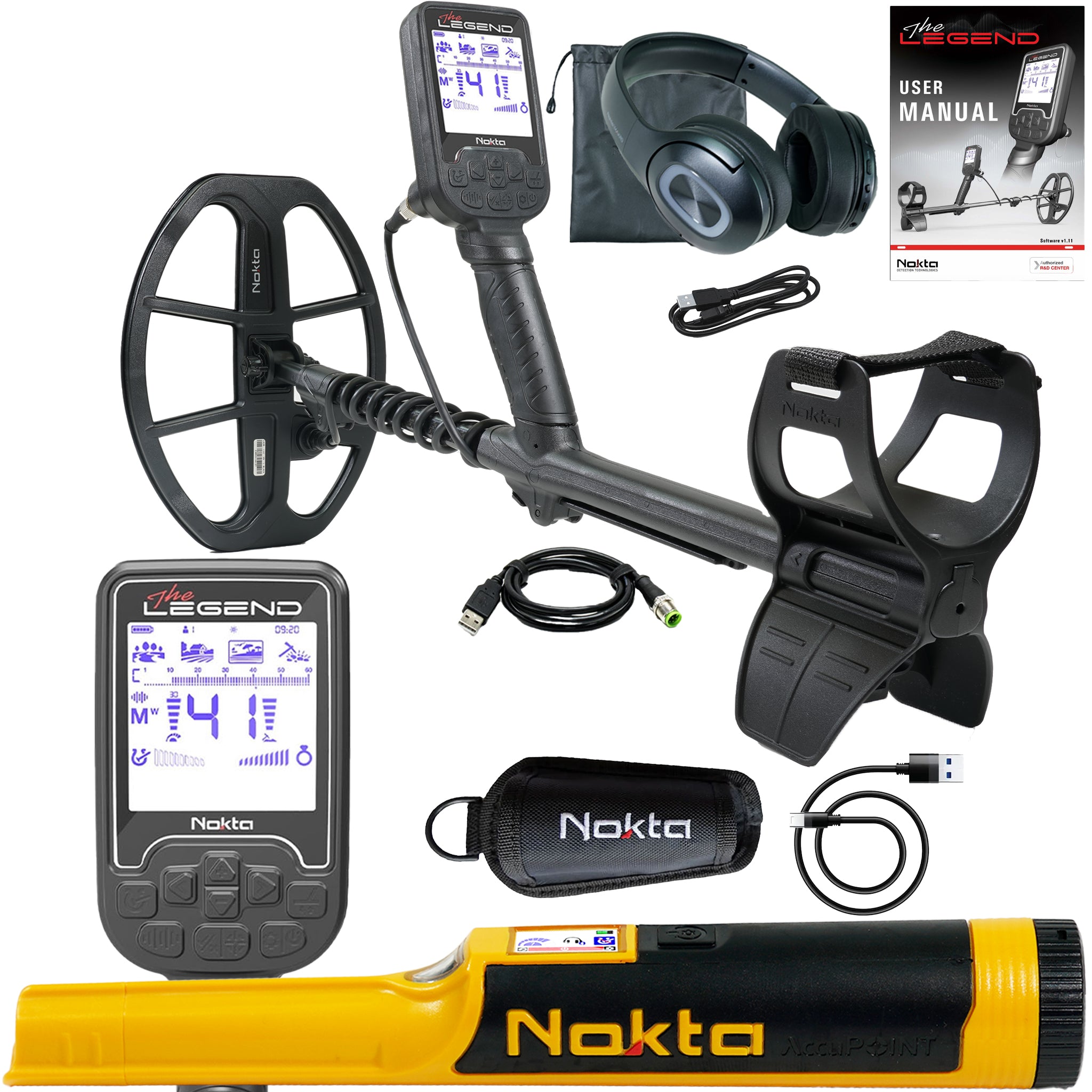Nokta The Legend WHP Metal Detector with Wireless Headphones & LG30 12x9 Coil - Professional Waterproof Metal Detecting Kit for Treasure Hunting, Beach, Gold Prospecting, and Outdoor Adventures