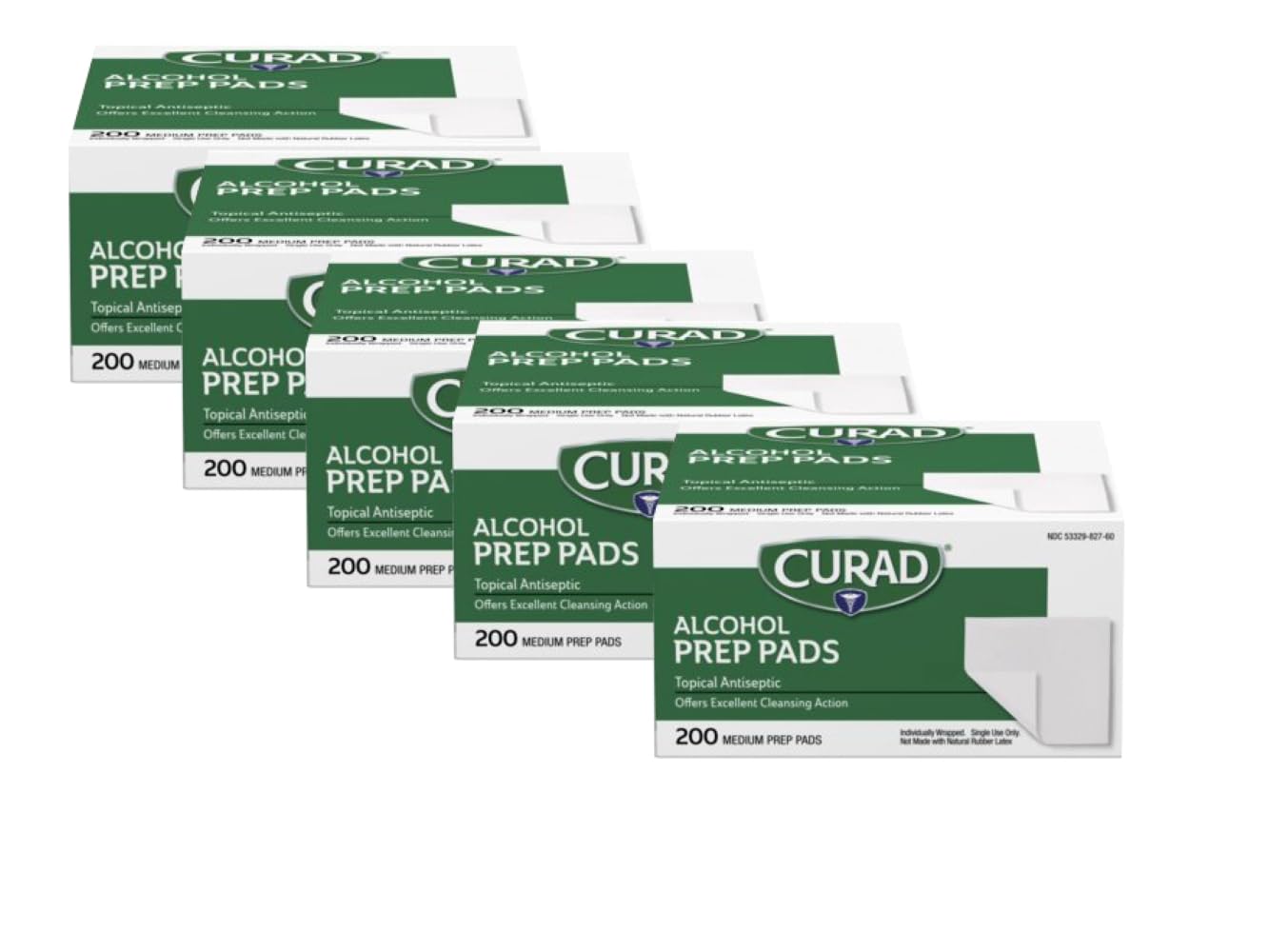 Curad Alcohol Prep Pads - 70% Isopropyl Alcohol Wipes, 1000 Count (5 Boxes of 200 Each) - First Aid, Medical, Tattoo & Piercing Care, Sanitizing Skin Before Injections