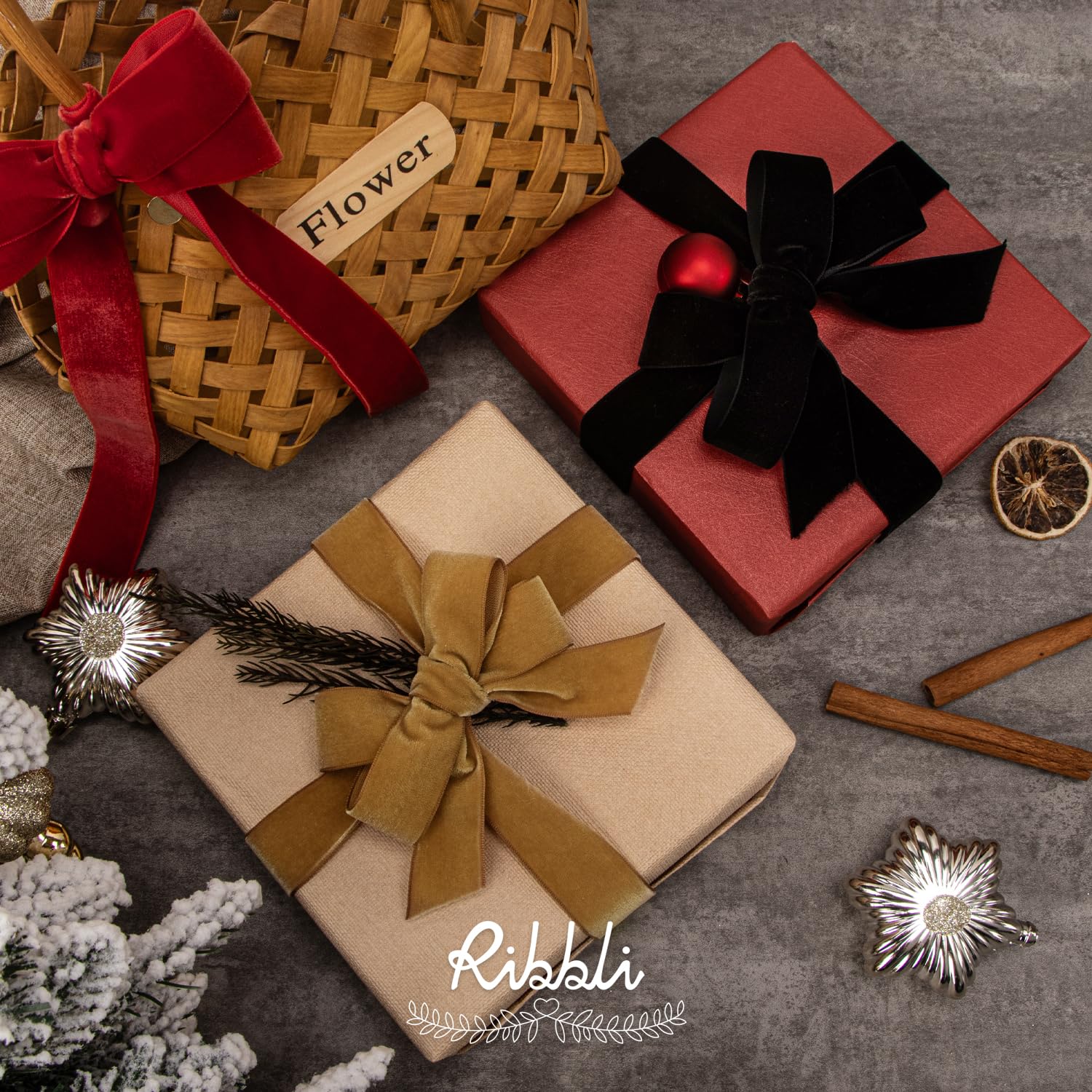 Ribbli 1 Inch Red Velvet Ribbon - 25 Yard Spool for Gift Wrapping, Christmas Crafts, Home Decor & DIY Projects - Perfect for Holiday Gifts, Tree Trimming and Party Decorations