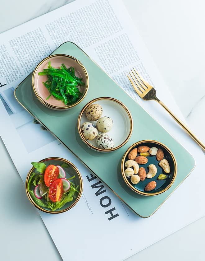 Elegant White Porcelain Side Dish Bowls - Matte Gold Trim, Set of 6 - Perfect for Soy Sauce, Seasonings & Dipping - Ideal for Sushi, Asian Cuisine & Dinner Parties