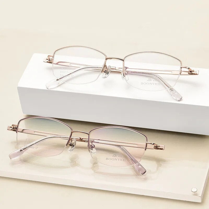 Bclear Women's Semi-Rimless Square Titanium Eyeglasses Frame - Lightweight & Durable 6006B - Perfect for Work, Reading & Fashion Accessories