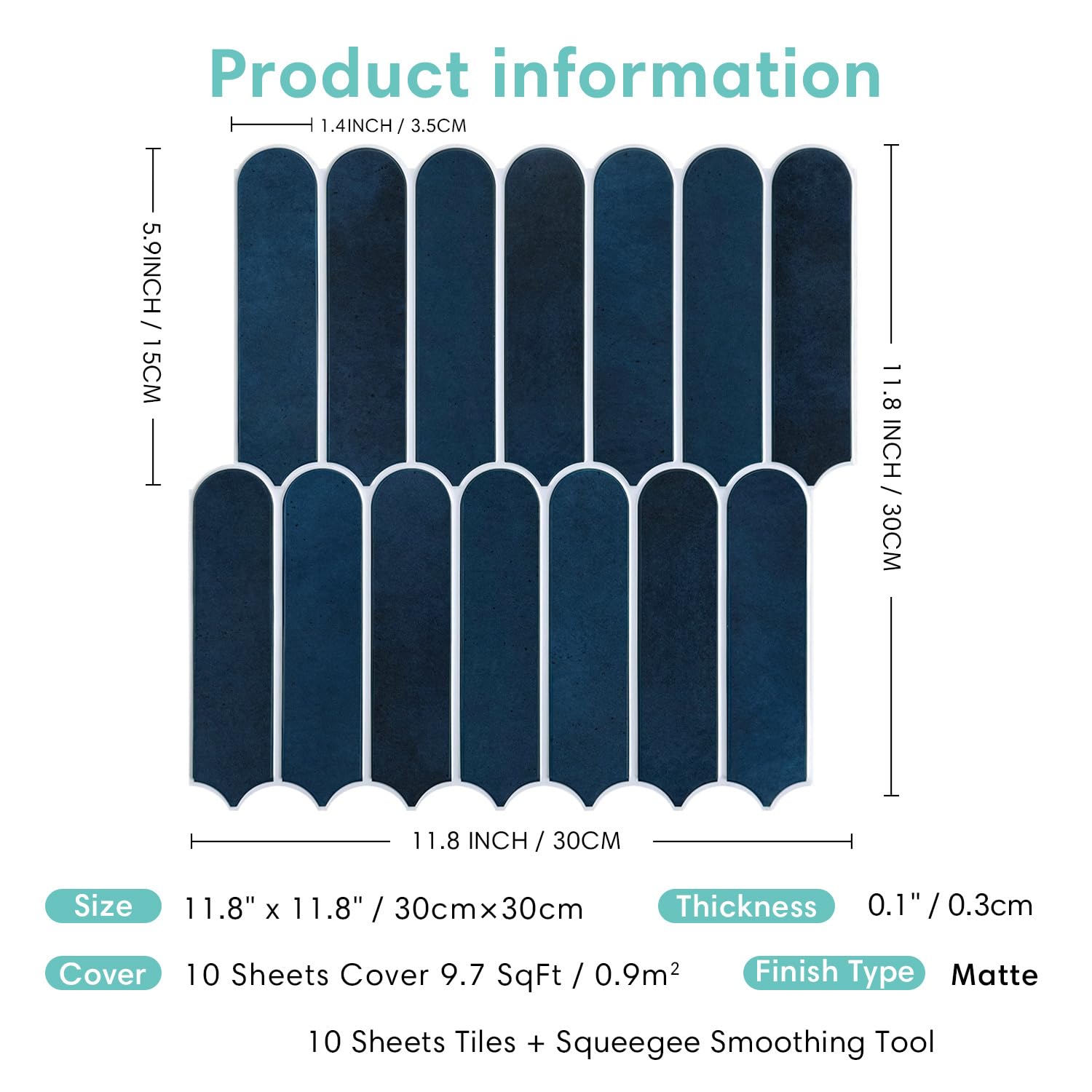 Commomy 3D Navy Blue Peel and Stick Backsplash Tile - 10 Pack (11.8