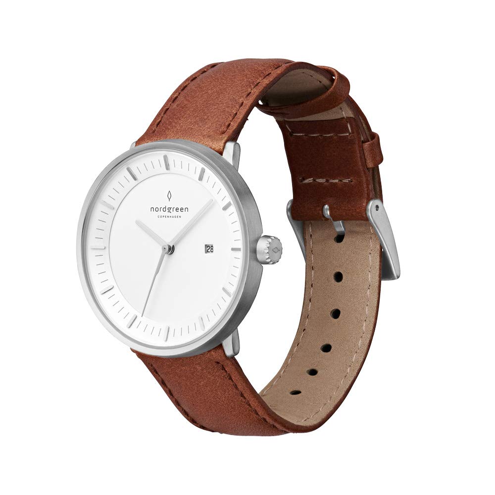 Nordgreen Philosopher Scandinavian Minimalist Silver Watch - Interchangeable Leather & Mesh Straps - Perfect for Business, Casual & Formal Occasions