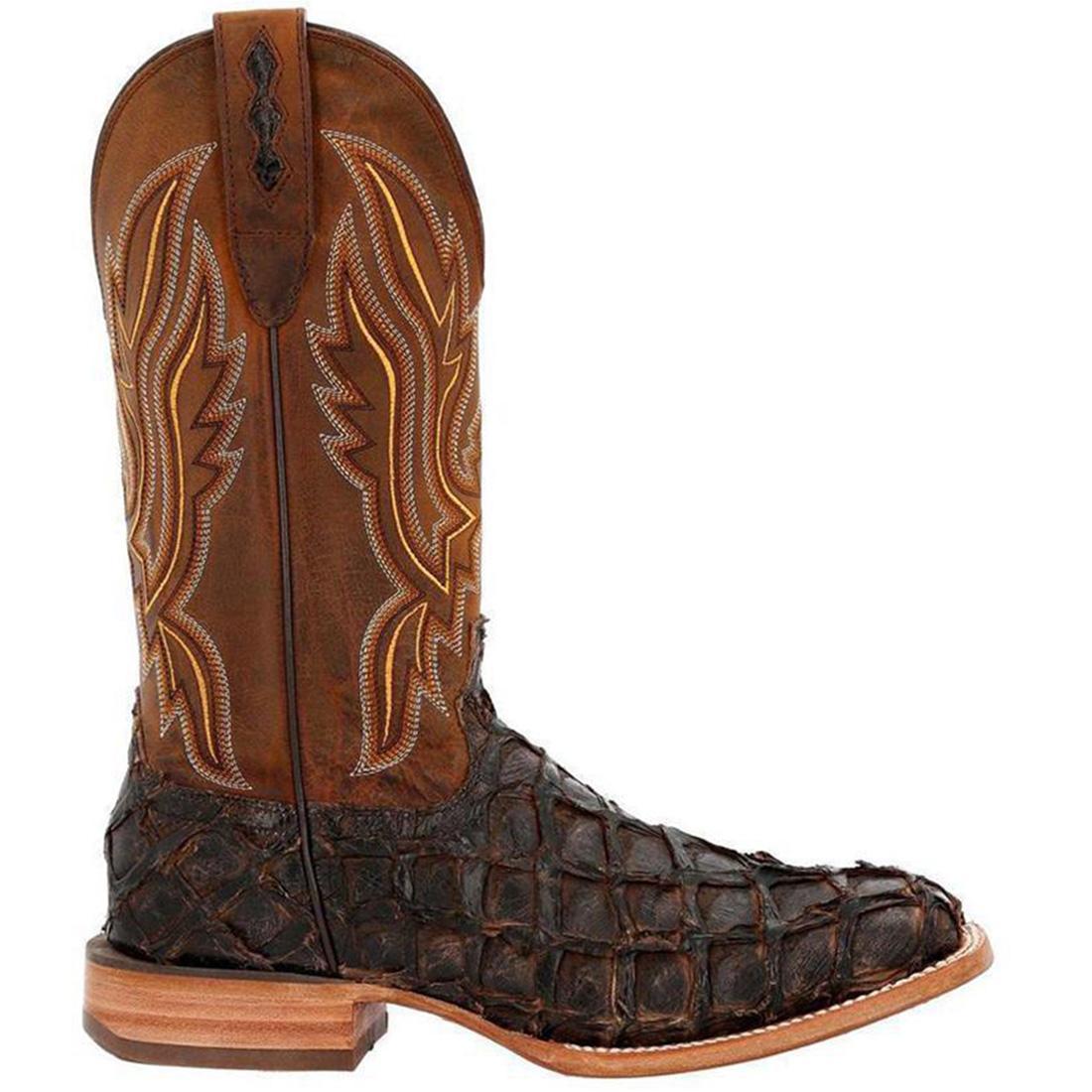 Premium Exotic Dark Brown Pirarucu Leather Western Boots for Men - Stylish Cowboy Boots for Rodeo, Country Dancing & Western Fashion