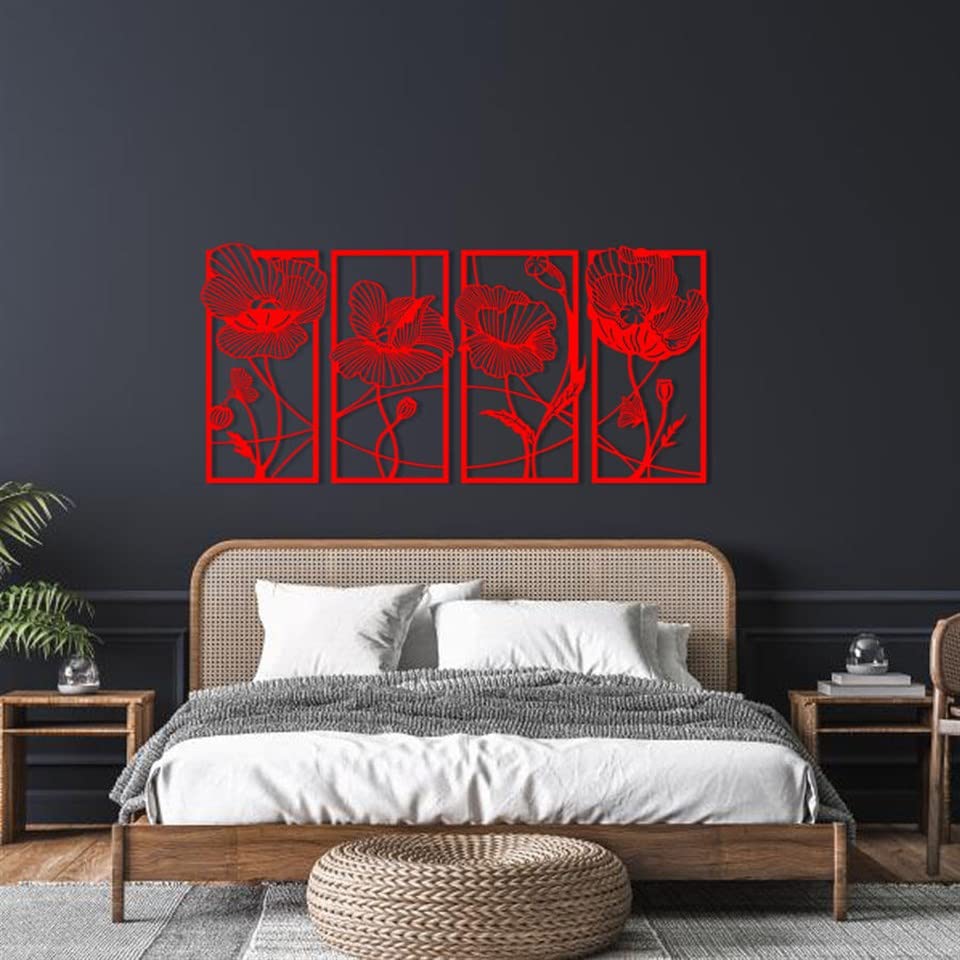 4 Piece Boho Flower Metal Wall Art Set - Modern Floral Decor for Living Room & Kitchen - 59.1