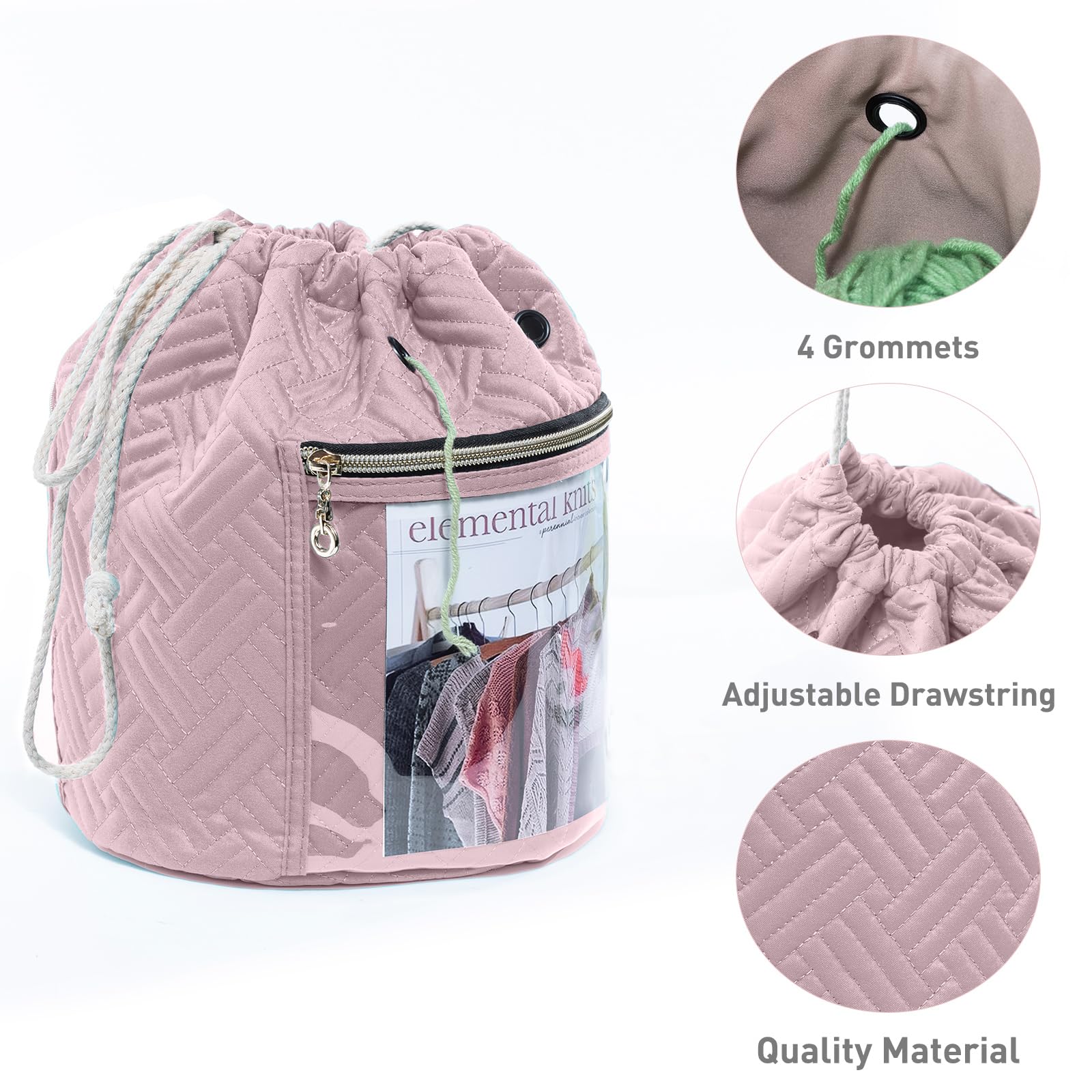 Crochet Yarn Bag Organizer with Pocket - Knitting Storage for Beginners - Perfect for Travel & Crafting