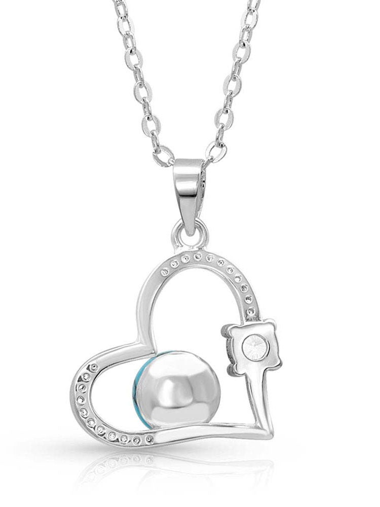 Montana Silversmiths NC4501 Open Heart Turquoise Pearl Necklace for Women - Handmade Sterling Silver Jewelry with Genuine Turquoise & Freshwater Pearls - Perfect for Weddings, Anniversaries & Gifts