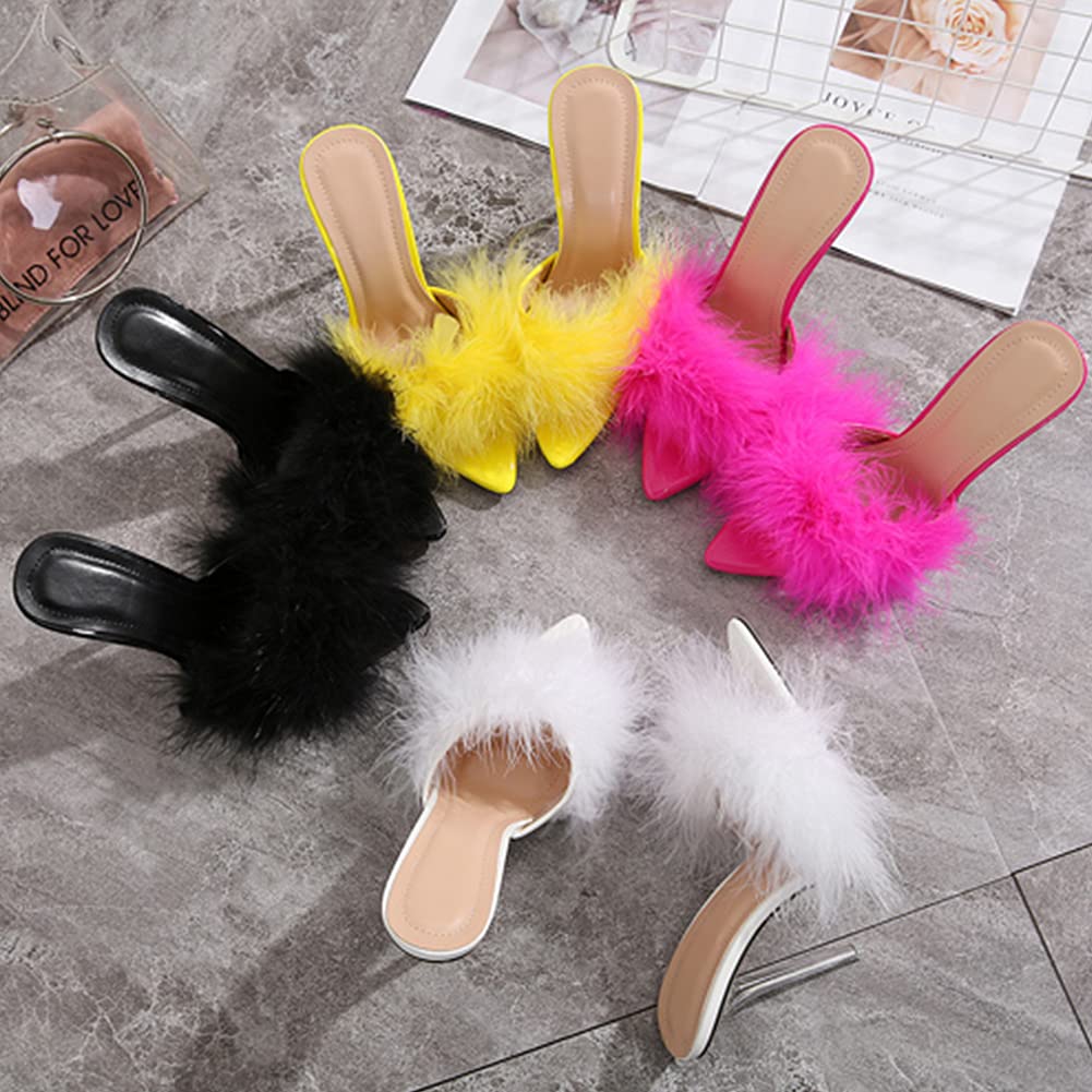 YIBLBOX Women's Fluffy Feather Open-Toe Stiletto Slippers - Comfortable Slide Sandals for Indoor/Outdoor Wear - Perfect for Home, Spa, and Lounging