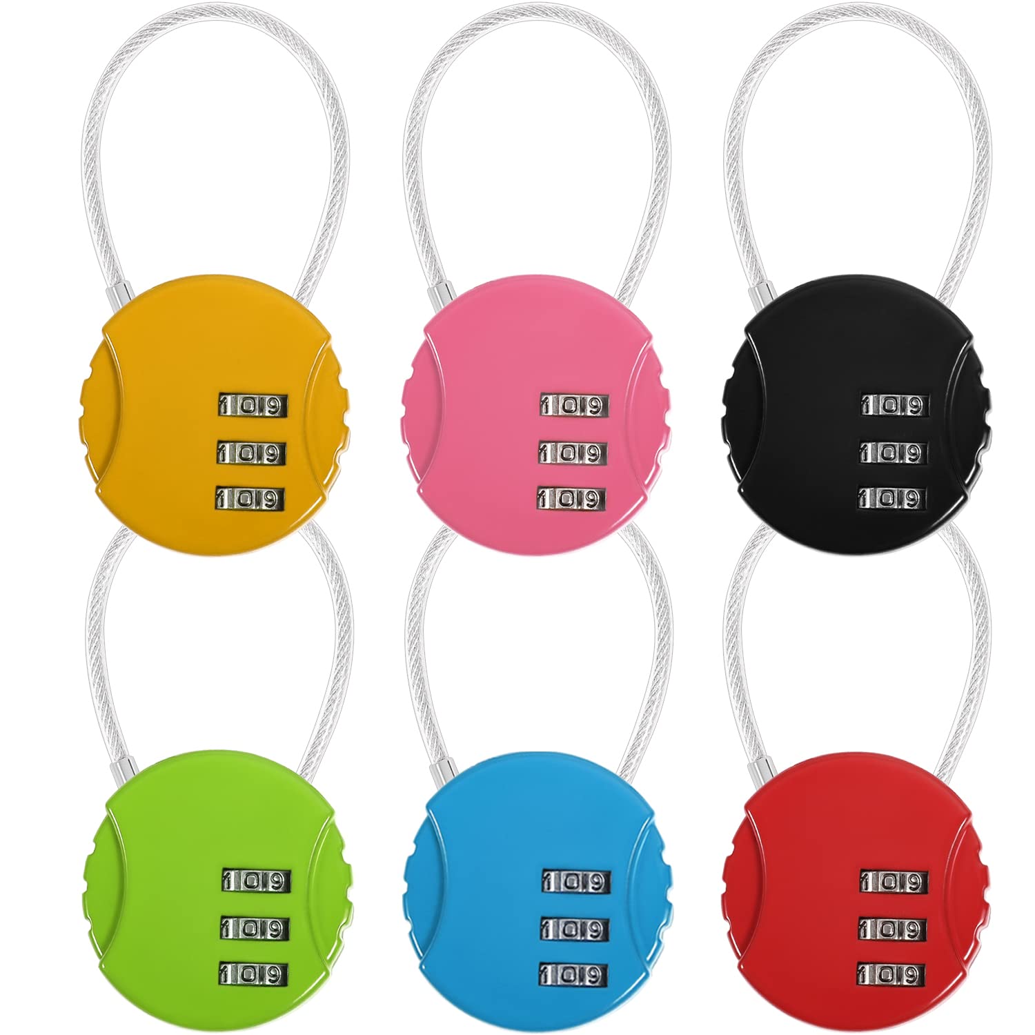 6-Pack 3 Digit Combination Locks - Waterproof Outdoor Padlocks with Wire Rope for Backpacks, Suitcases, Doors & Sports Lockers (6 Color Options) - Perfect for Travel, Gym, School & Home Security