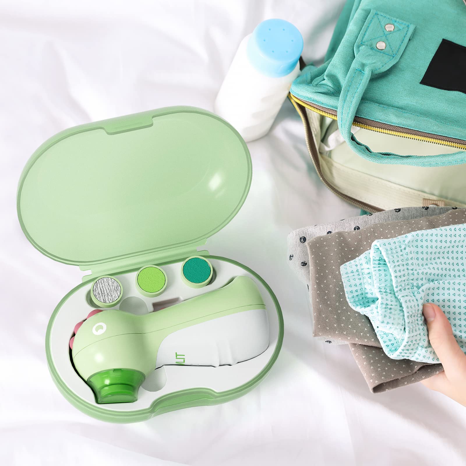 Electric Baby Nail Trimmer with LED Light & Grinding Cover - Safe Nail Clippers for Newborns, Infants, Toddlers & Adults - Toe & Fingernail Care Kit with 10 Grinding Heads - Perfect for Gentle At-Home Manicures & Pedicures