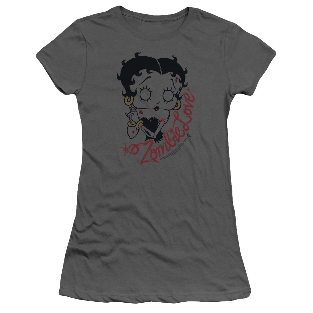 Betty Boop Classic Zombie Juniors' Sheer Fitted T-Shirt | Vintage Cartoon Graphic Tee | Halloween Costume & Casual Wear