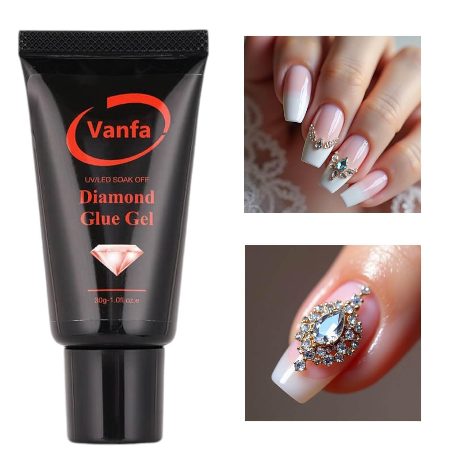 Rhinestone Glue for Nails - Strong Adhesive for Nail Charms, 3D Nail Art & Jewel Decorations - Diamond Glue Gel (30ml Tube) - Perfect for DIY Manicures, Salon Nail Designs & Nail Art Jewelry Application