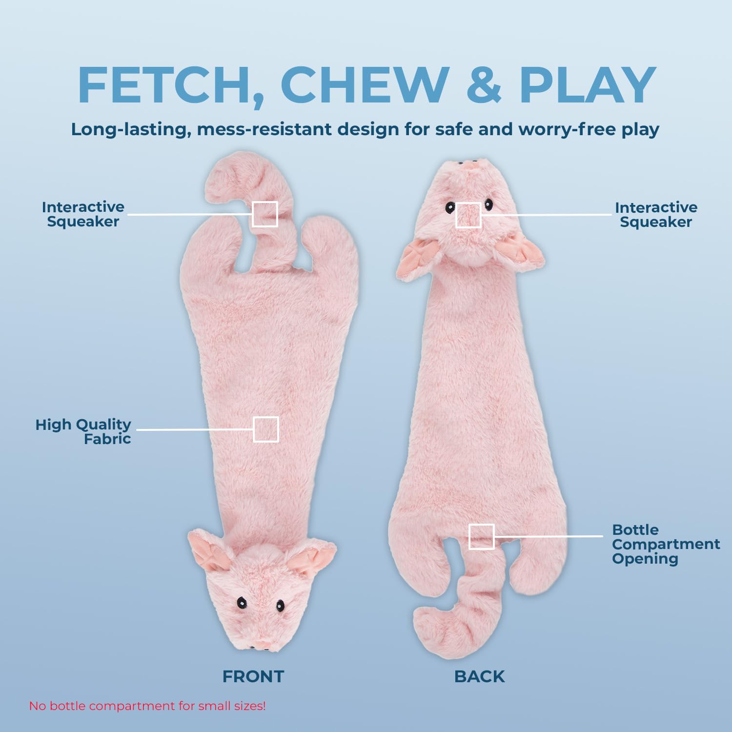 2-in-1 Squeaky Dog Toy for All Sizes - No Stuffing & Bottle Holder - Indoor Play Fun