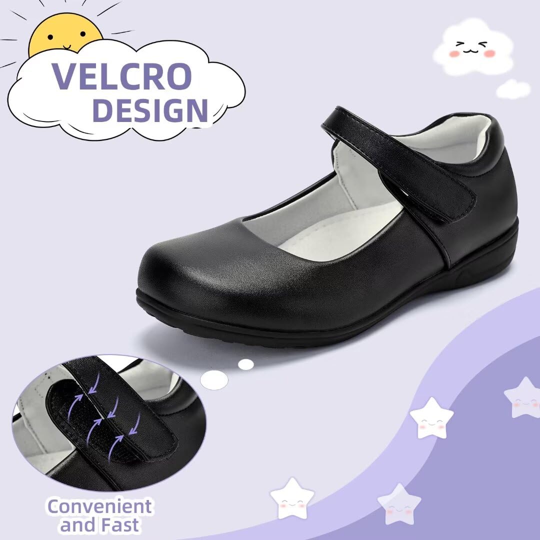 Girls Mary Jane School Shoes - Black Dress Uniform Strap Flats for Toddler & Kids | Perfect for School Uniforms, Church, Weddings & Formal Occasions
