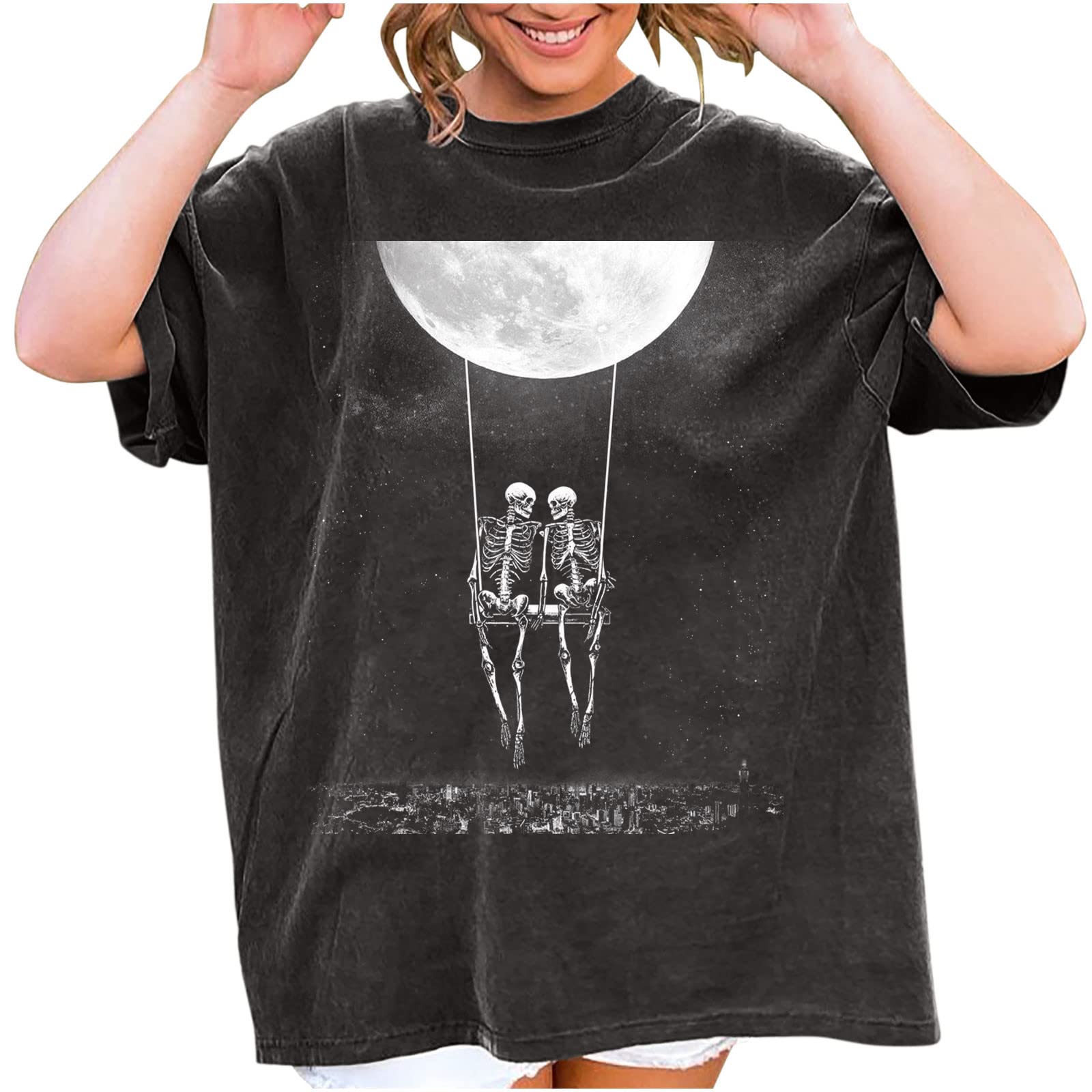 Y2K Romantic Print Drop Shoulder T-Shirt for Women - Oversized Casual Short Sleeve Blouse | Summer Fashion, Streetwear, Music Festival Outfit