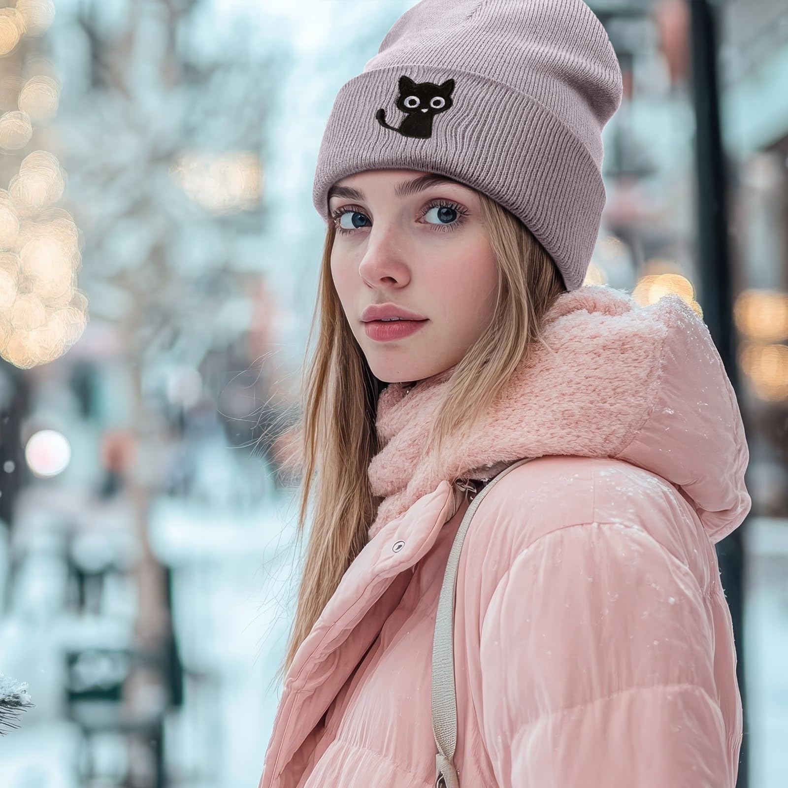 Stylish Cat Knit Beanie for Women & Men - Soft Stretchy Winter Hat with Cuffed Design - Perfect Gift for Cat Lovers - Cozy for Outdoor Activities & Casual Wear