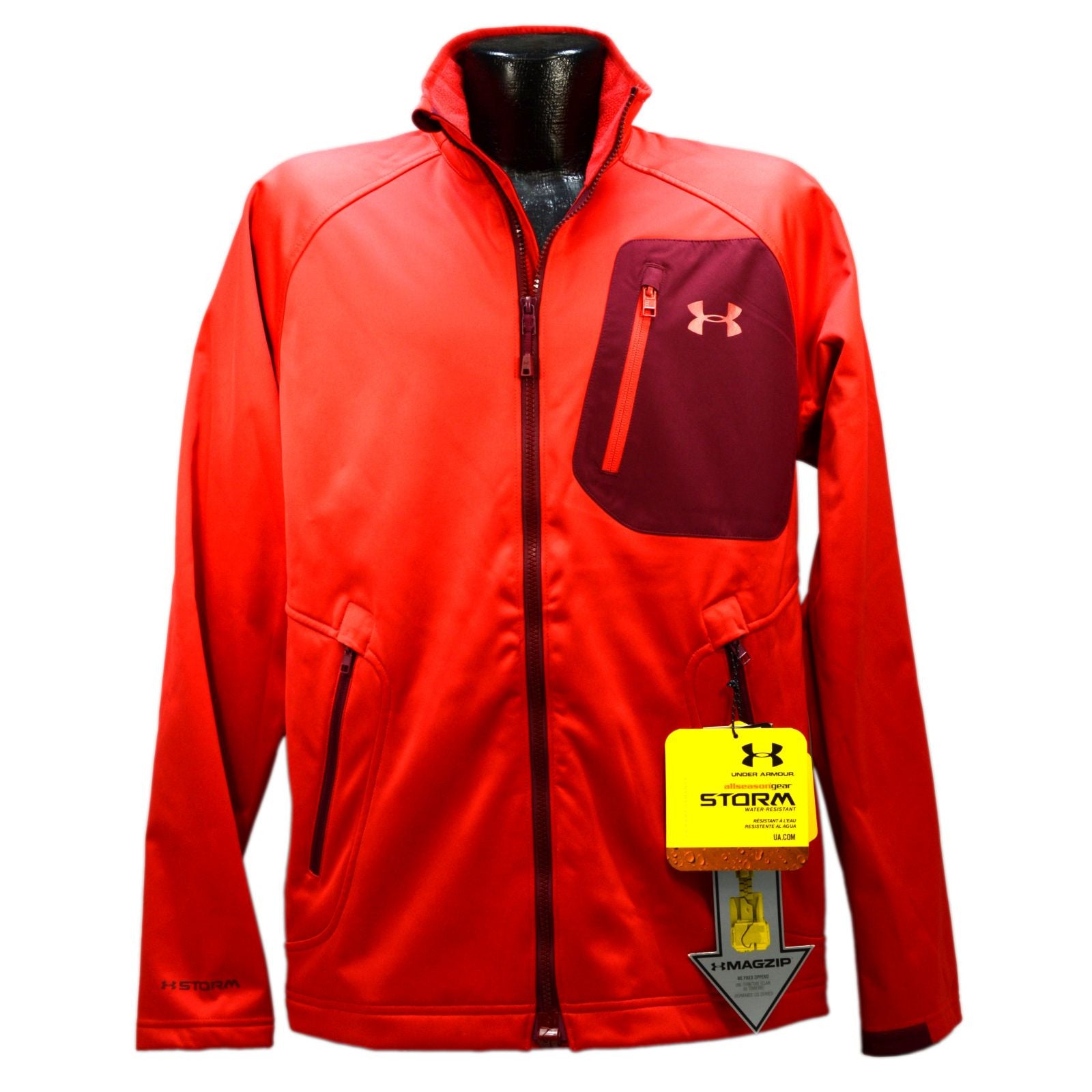 Under Armour Storm Jacket with MagZip - Red, Medium | All-Weather Waterproof Windproof Jacket for Men & Women | Perfect for Hiking, Running & Outdoor Activities