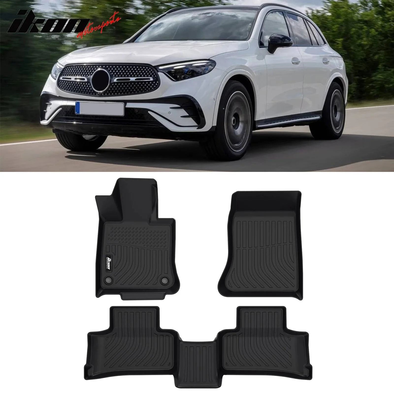 IKON 3D Molded All-Weather Floor Mats for 2023-2024 Mercedes GLC - Custom Fit Front & Rear Seat Protection - Black TPE Thermo Plastic Elastomer Car Liners - Perfect for Daily Commute, Road Trips and Extreme Weather Protection