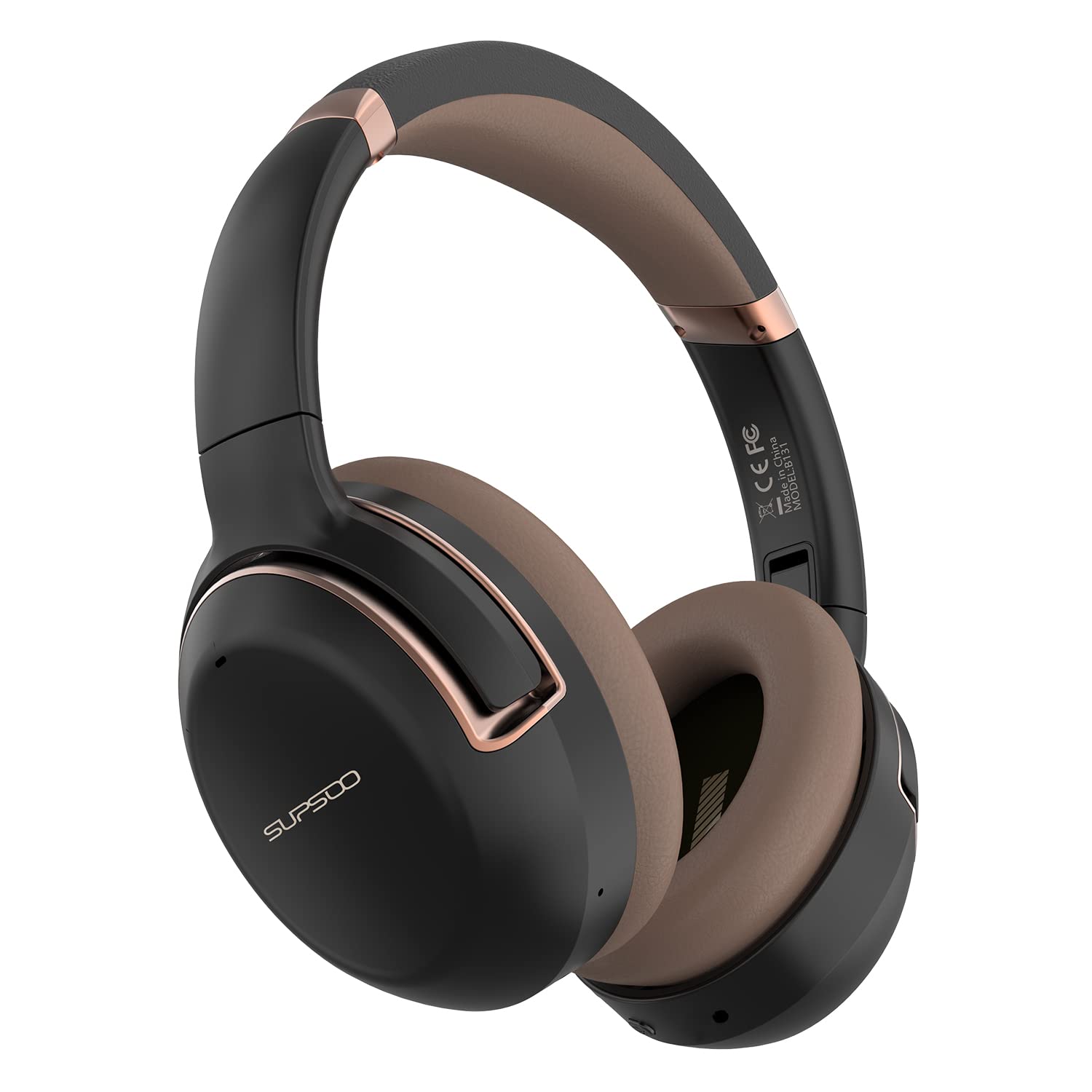 SUPSOO Retro Wireless ANC Over-Ear Headphones with Mic | Active Noise Cancelling, 80H Playtime, HiFi Stereo & Deep Bass | Bluetooth Headset for Travel, Home, Work & Office (Black Brown)