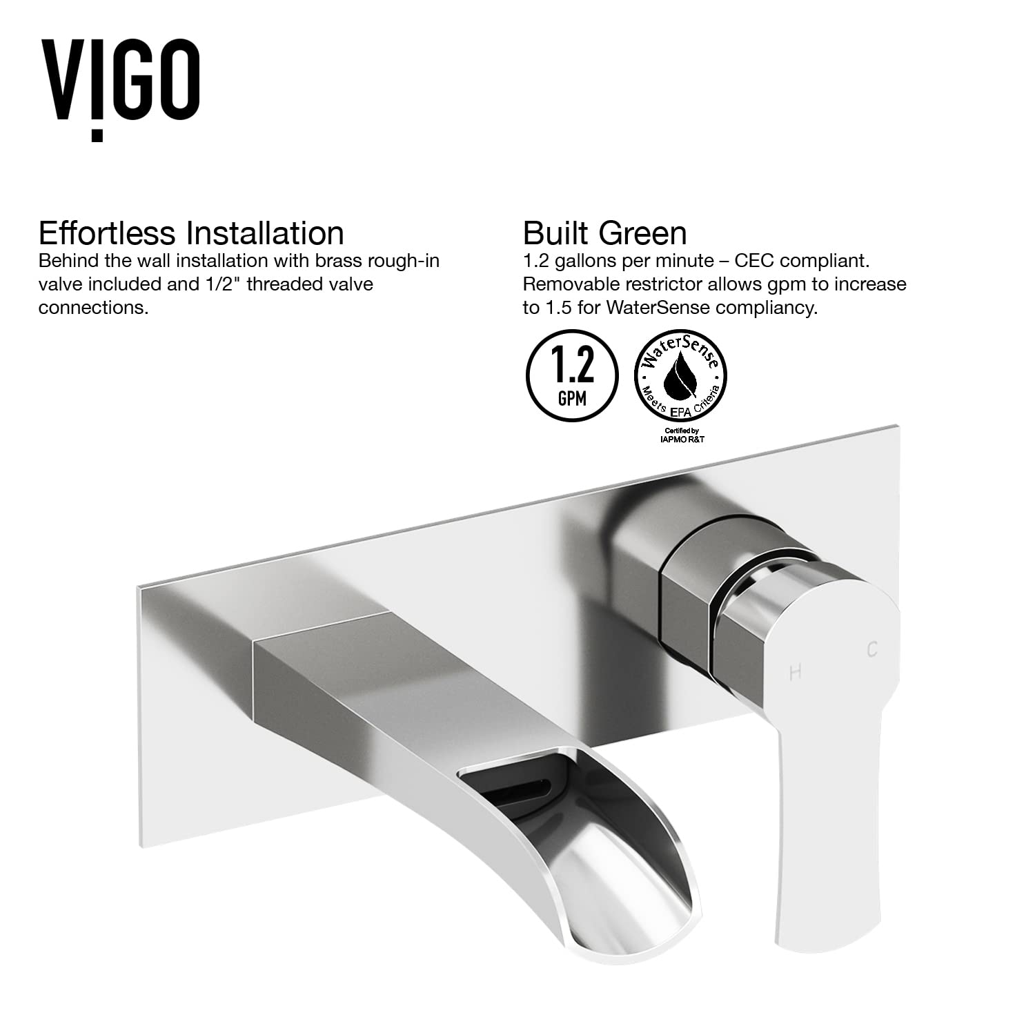 VIGO Cornelius Single Handle Wall Mount Bathroom Faucet in Chrome - VG05004CH | Modern Waterfall Spout Design for Bathroom Sink | Perfect for Small Spaces, Powder Rooms & Vanities