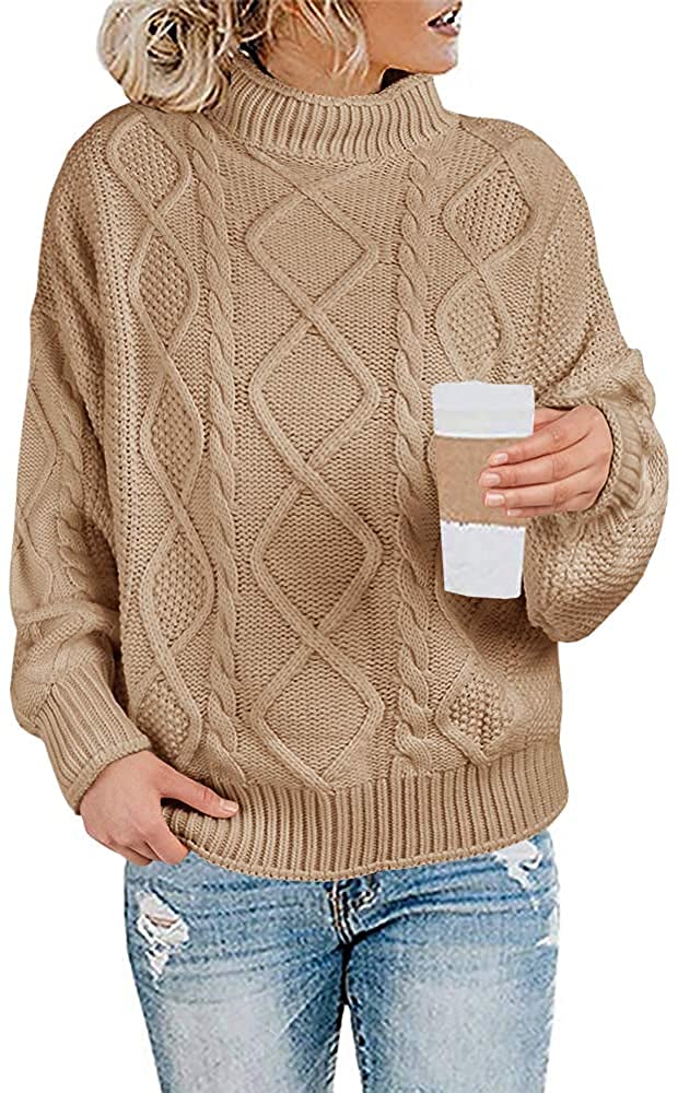 Women's Oversized Cable Knit Turtleneck Sweater - Chunky Long Sleeve Loose Fit Pullover Top for Fall & Winter | Cozy Casual Wear, Office Outfits, Holiday Fashion