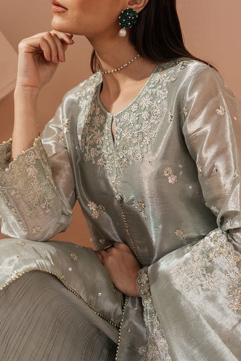 Elegant MINT AURA 4-Piece Embroidered Silk Suit Set for Women | Luxury Formal Wear | Perfect for Weddings, Parties & Special Occasions